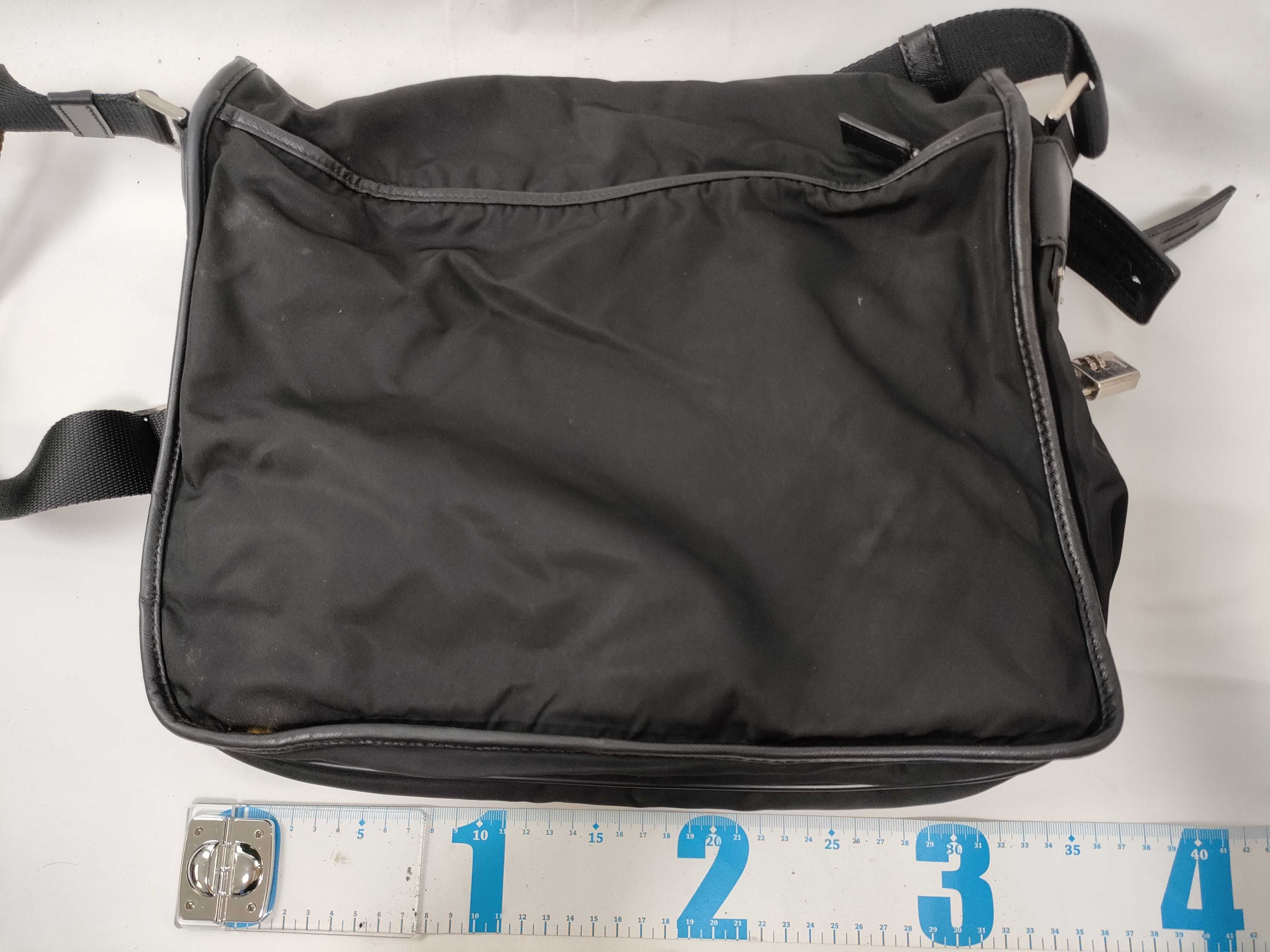 Nylon Messenger Bag, Black, Triangle Logo, Tessuto Style, Shoulder Bag — view 2