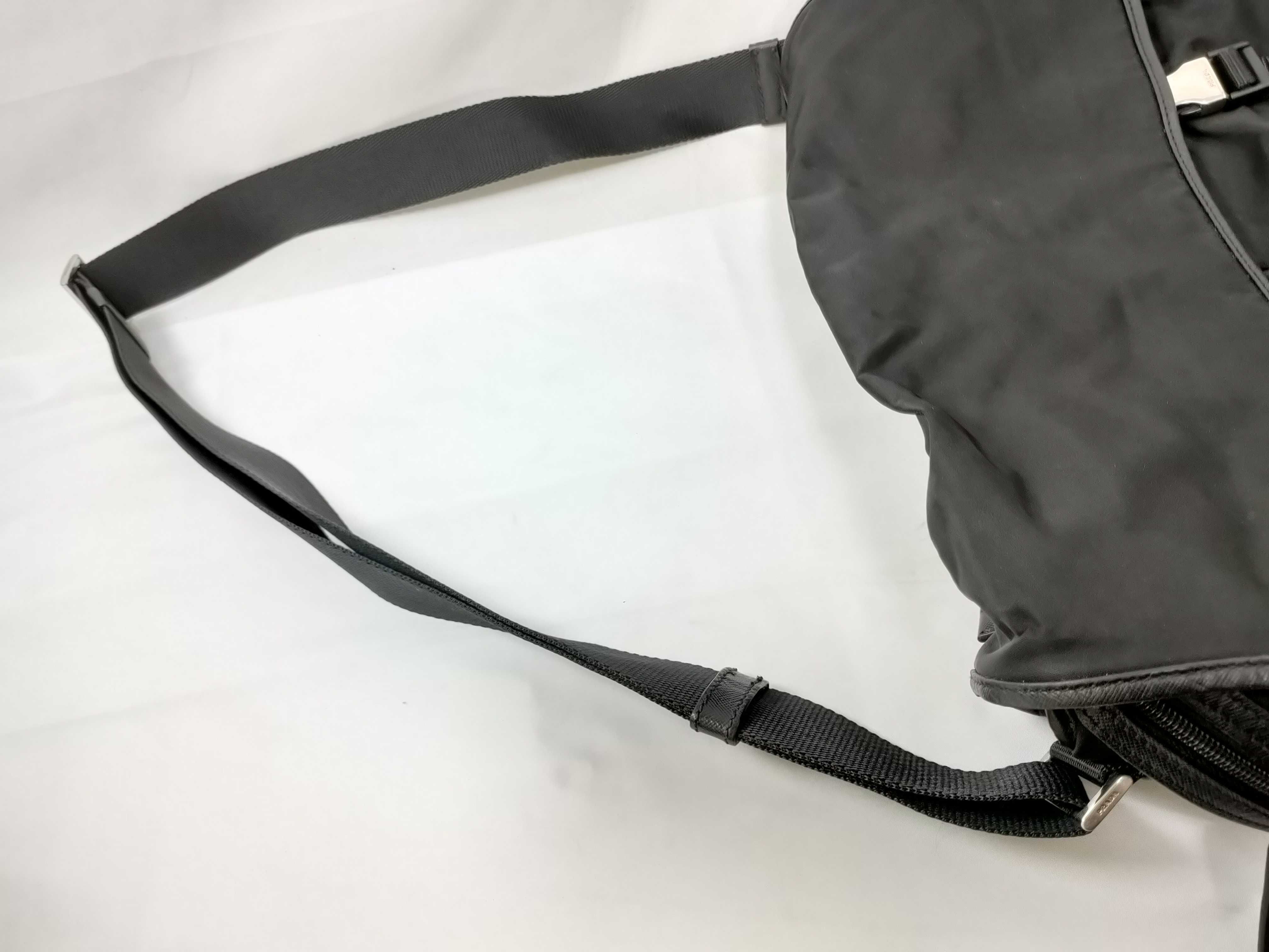 Nylon Messenger Bag, Black, Triangle Logo, Tessuto Style, Shoulder Bag — view 3