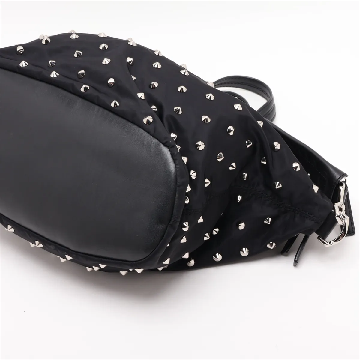 Nightingale Nylon x Leather x Stud Shoulder Bag, Black — view 3