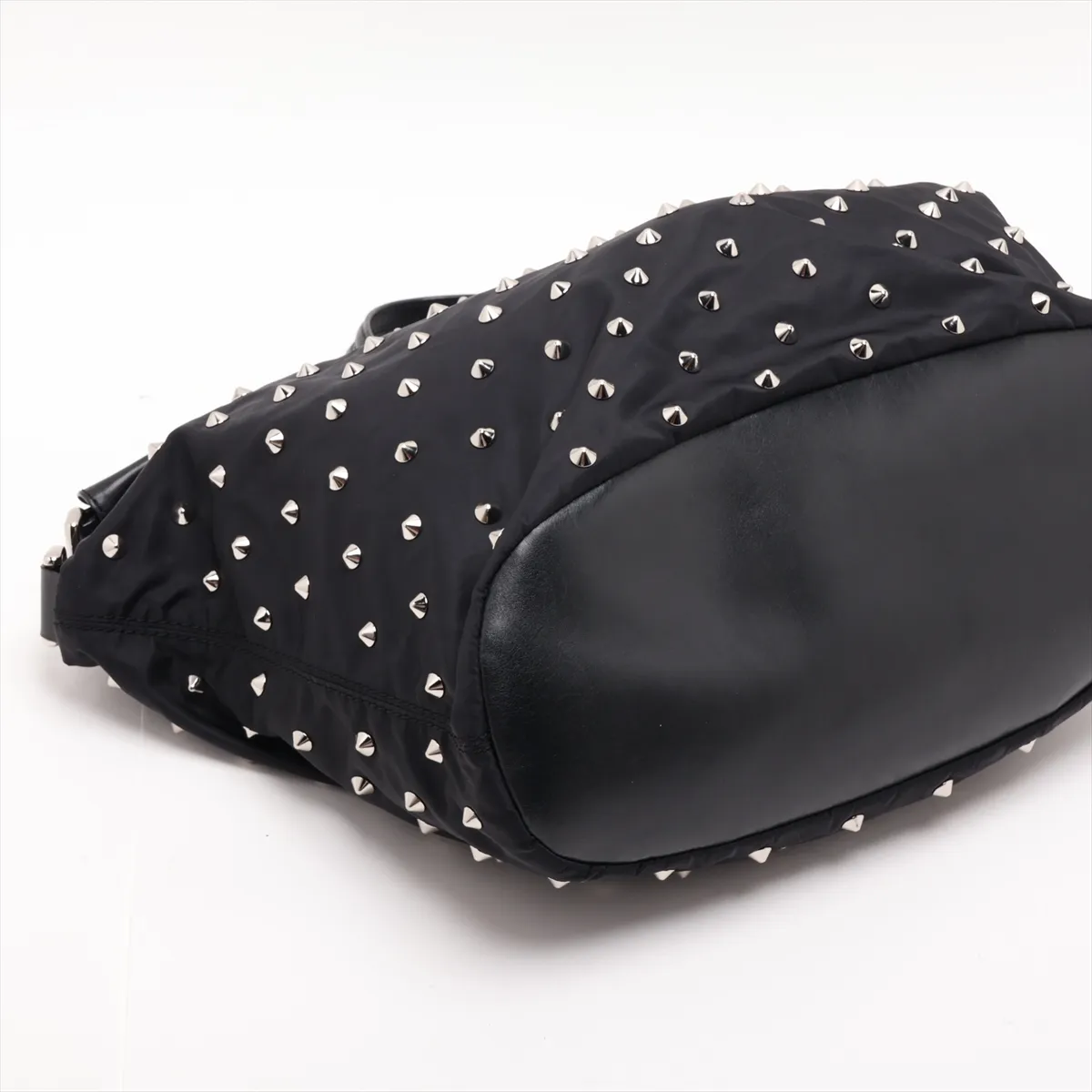 Nightingale Nylon x Leather x Stud Shoulder Bag, Black — view 4