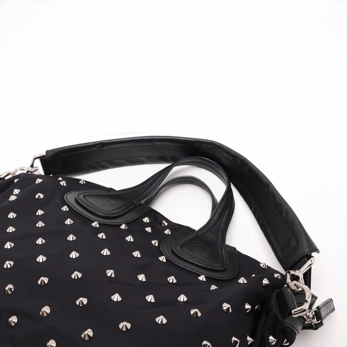 Nightingale Nylon x Leather x Stud Shoulder Bag, Black — view 7