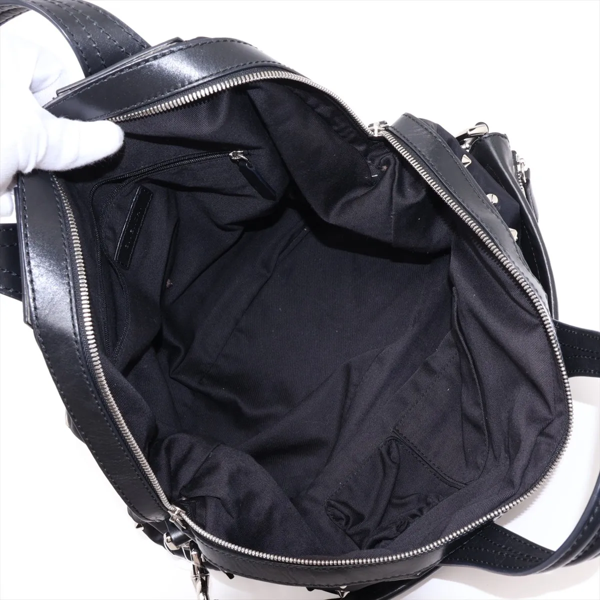 Nightingale Nylon x Leather x Stud Shoulder Bag, Black — view 8