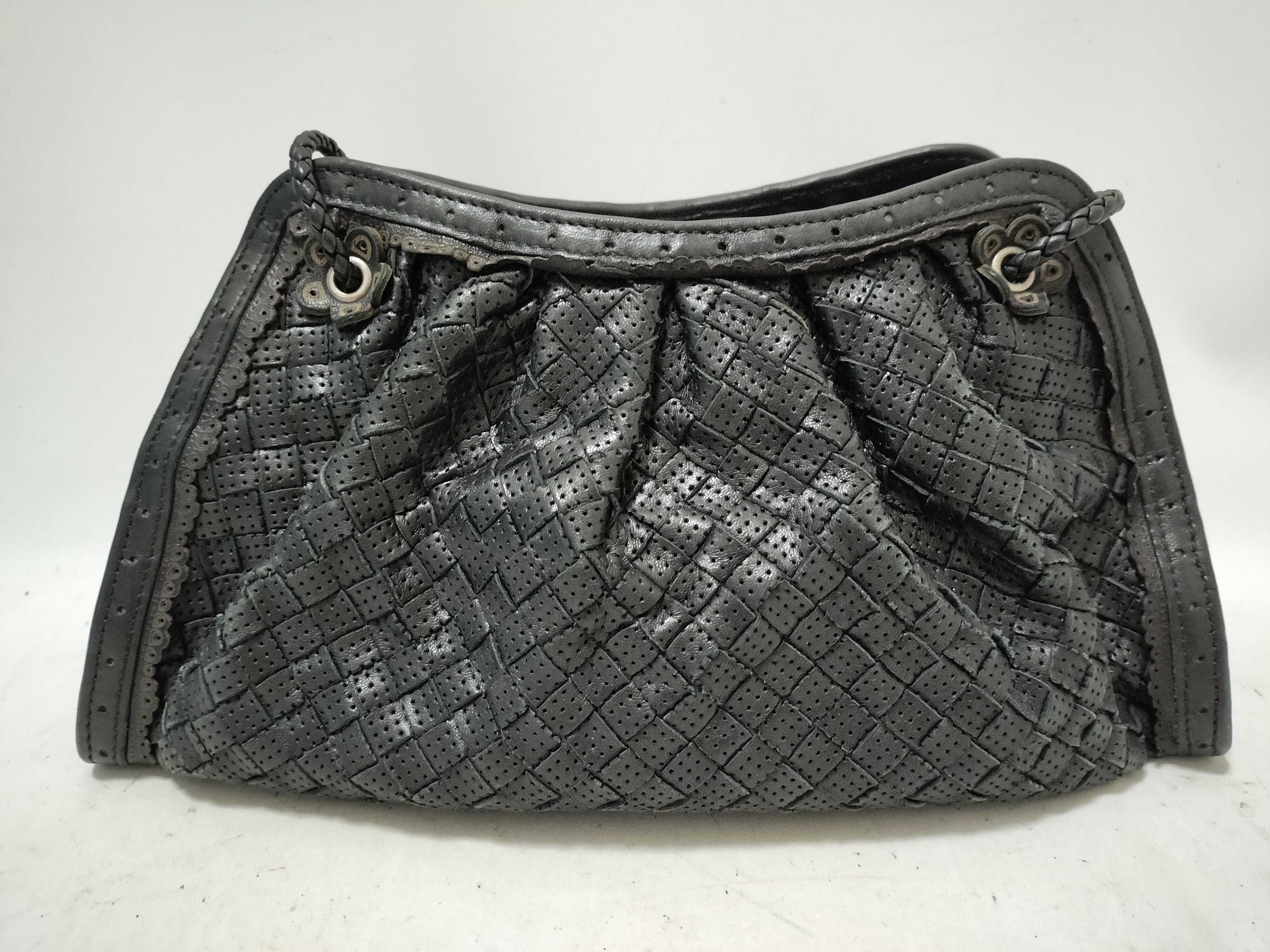 One-Shoulder Bag Intrecciato Perforated Leather Black Shoulder Bag