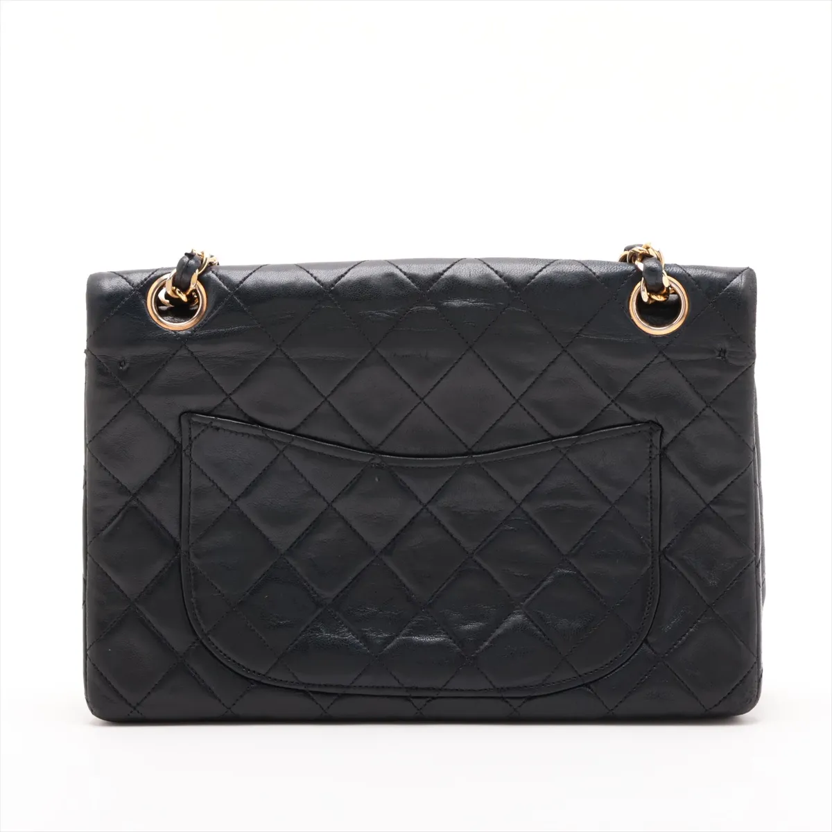 Matelassé 23 Small Lambskin Double Flap Double Chain Bag, Black with Gold Hardware, A01113 — view 2