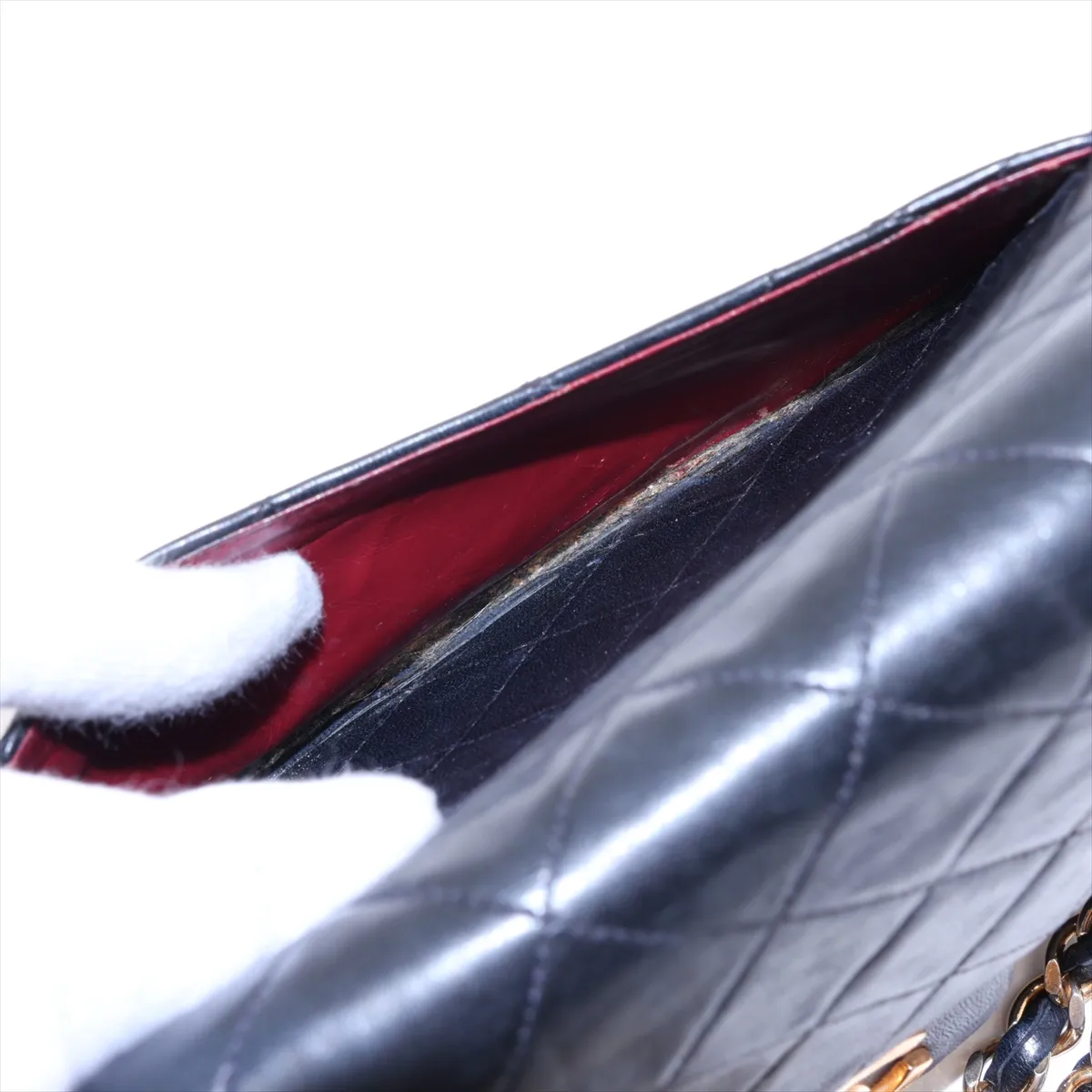 Matelassé 23 Small Lambskin Double Flap Double Chain Bag, Black with Gold Hardware, A01113 — view 11