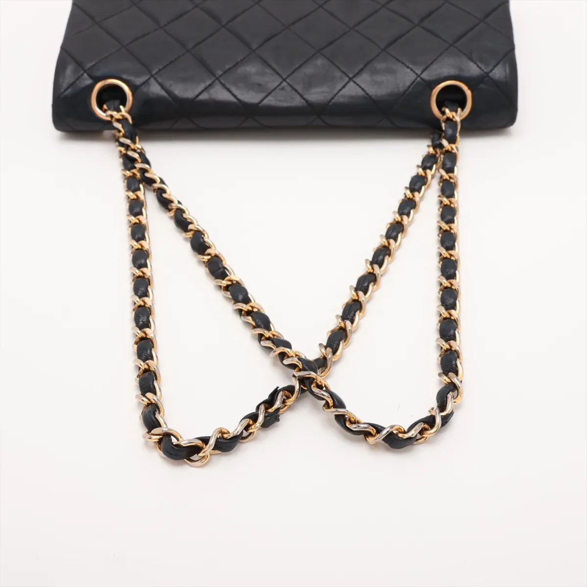 Matelassé 23 Small Lambskin Double Flap Double Chain Bag, Black with Gold Hardware, A01113 — view 5