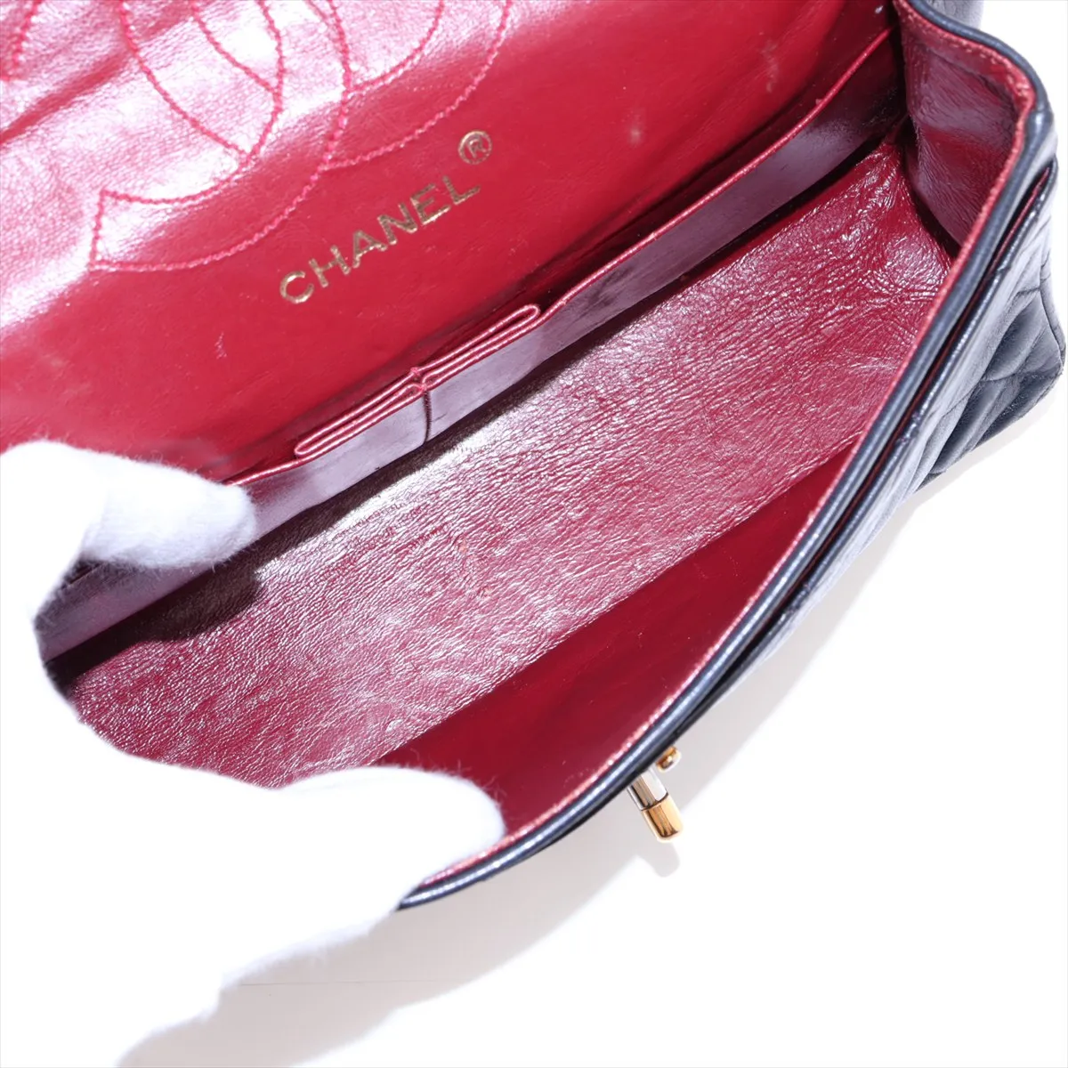Matelassé 23 Small Lambskin Double Flap Double Chain Bag, Black with Gold Hardware, A01113 — view 7