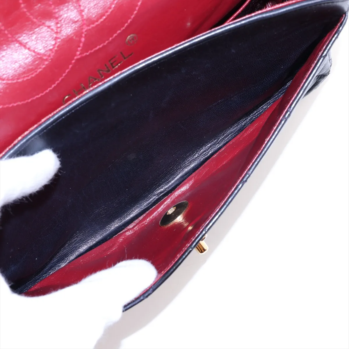 Matelassé 23 Small Lambskin Double Flap Double Chain Bag, Black with Gold Hardware, A01113 — view 8