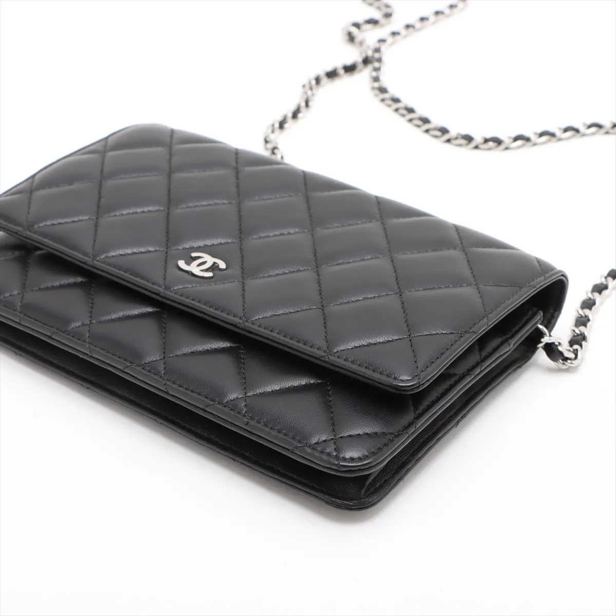 Matelassé Lambskin Chain Wallet, Black, Silver Hardware, 17837976, Serial Number 17, AP0250 — view 3