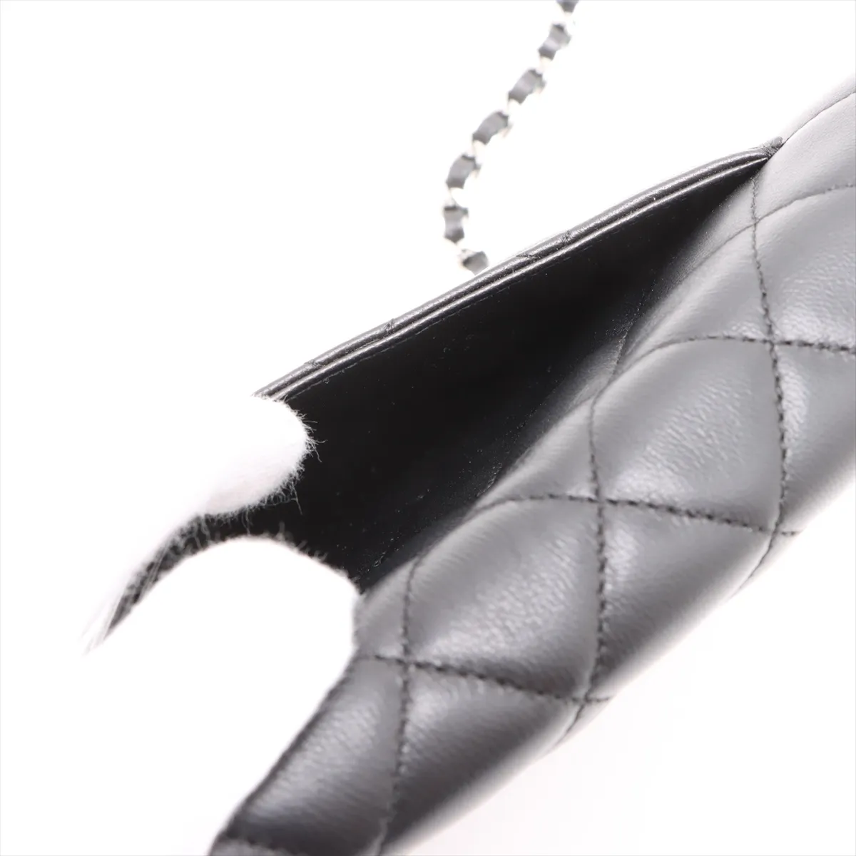 Matelassé Lambskin Chain Wallet, Black, Silver Hardware, 17837976, Serial Number 17, AP0250 — view 10
