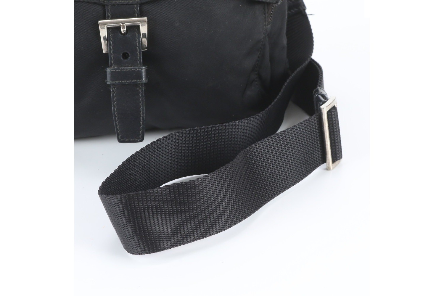 Tessuto Nylon Triangle Logo Leather Shoulder Bag — view 2