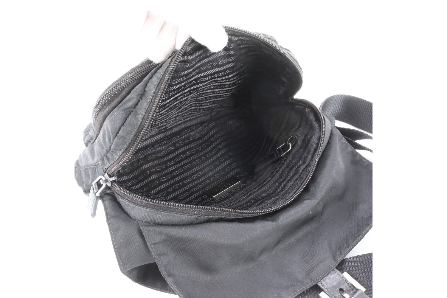 Tessuto Nylon Triangle Logo Leather Shoulder Bag — view 6