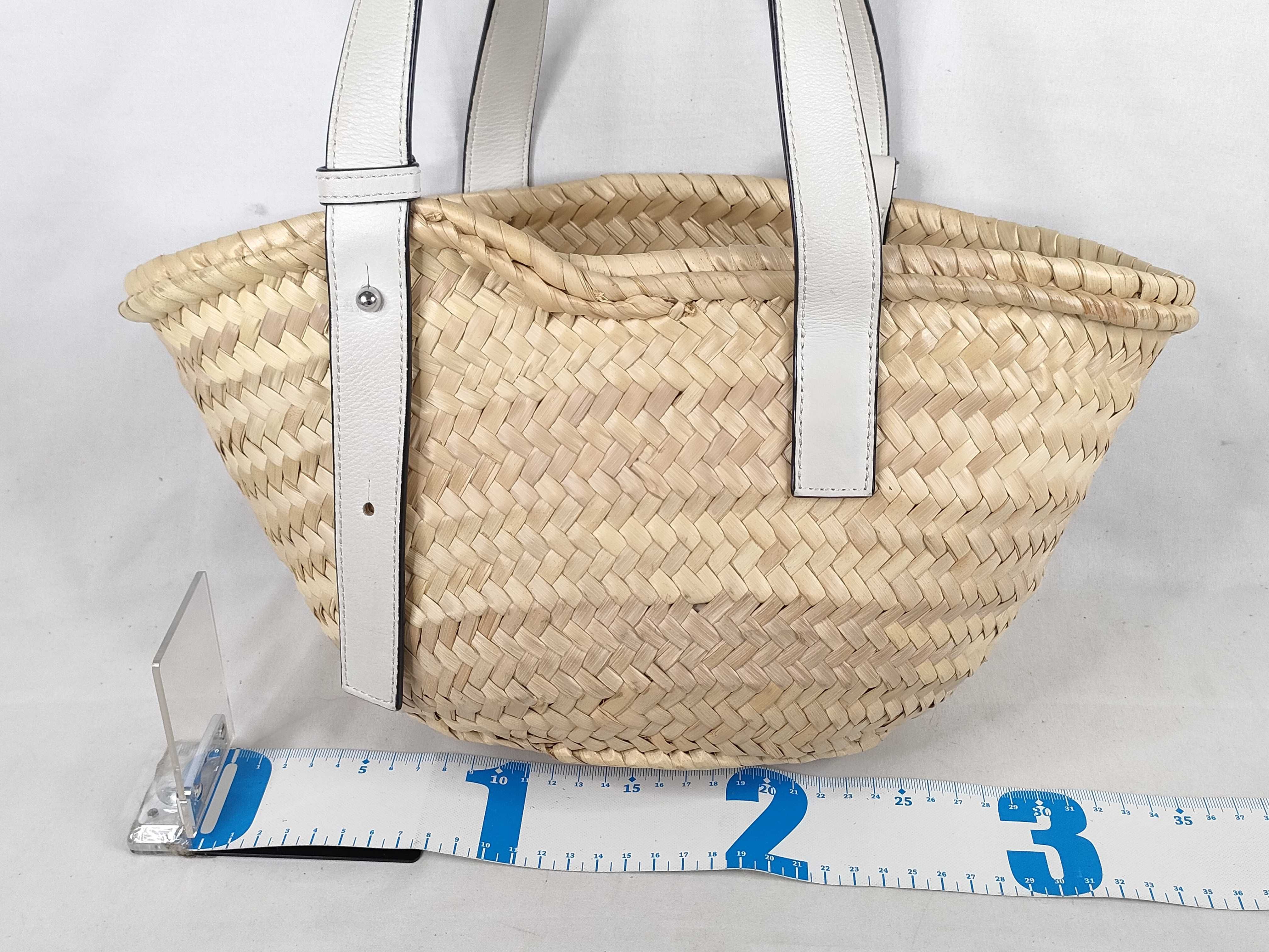 Basket Small Raffia x Leather Basket Bag Beige x White Handbag — view 2