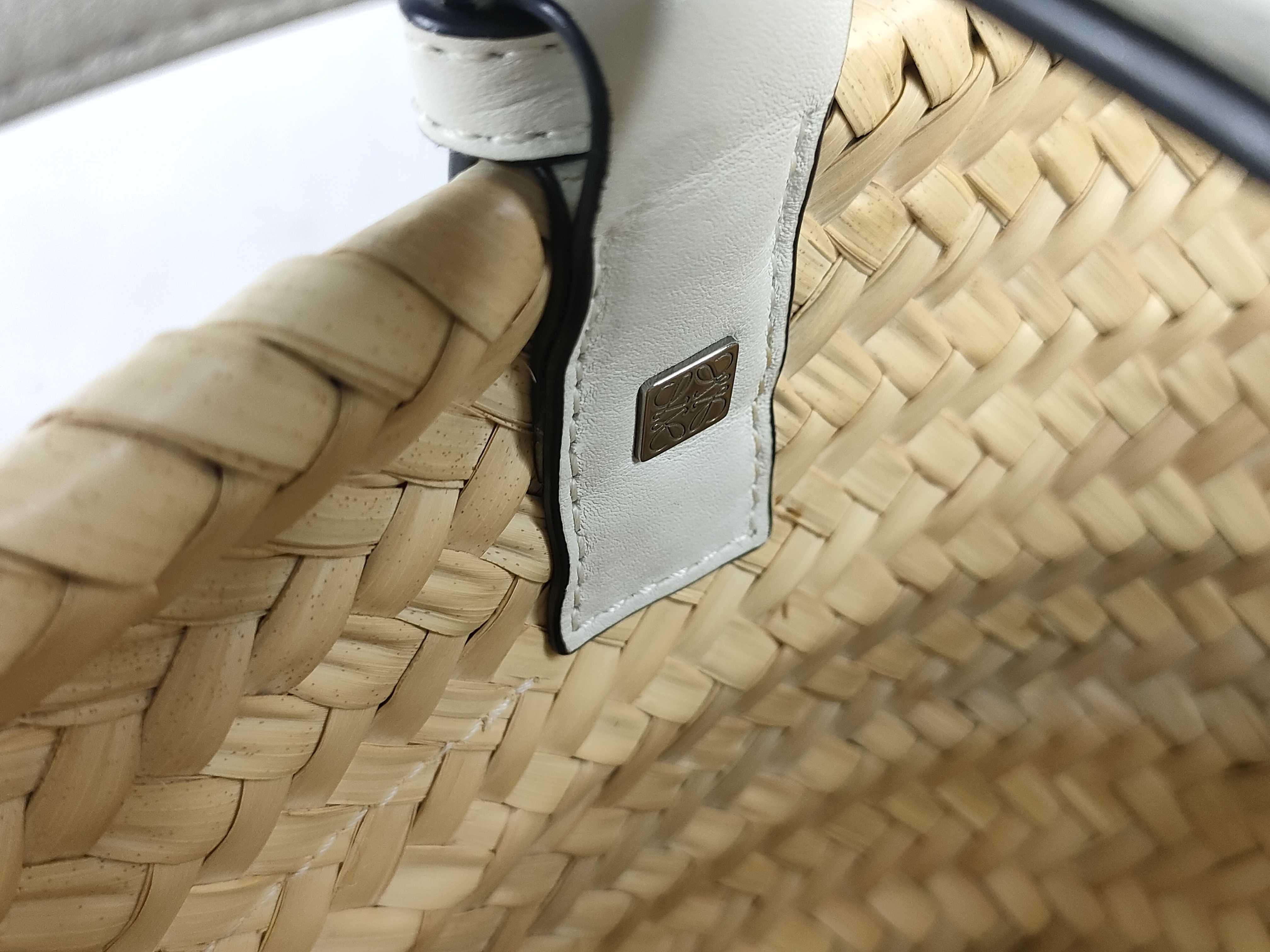 Basket Small Raffia x Leather Basket Bag Beige x White Handbag — view 12