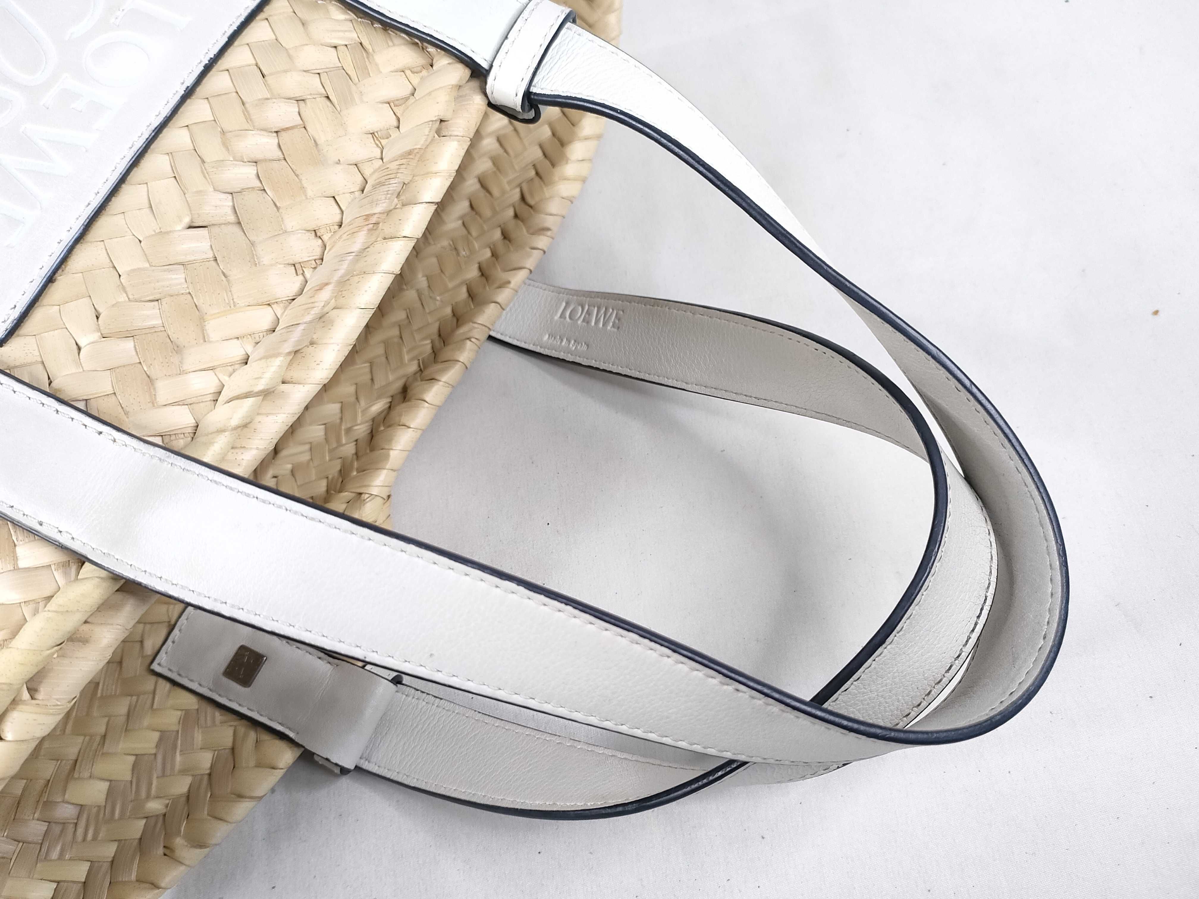 Basket Small Raffia x Leather Basket Bag Beige x White Handbag — view 3