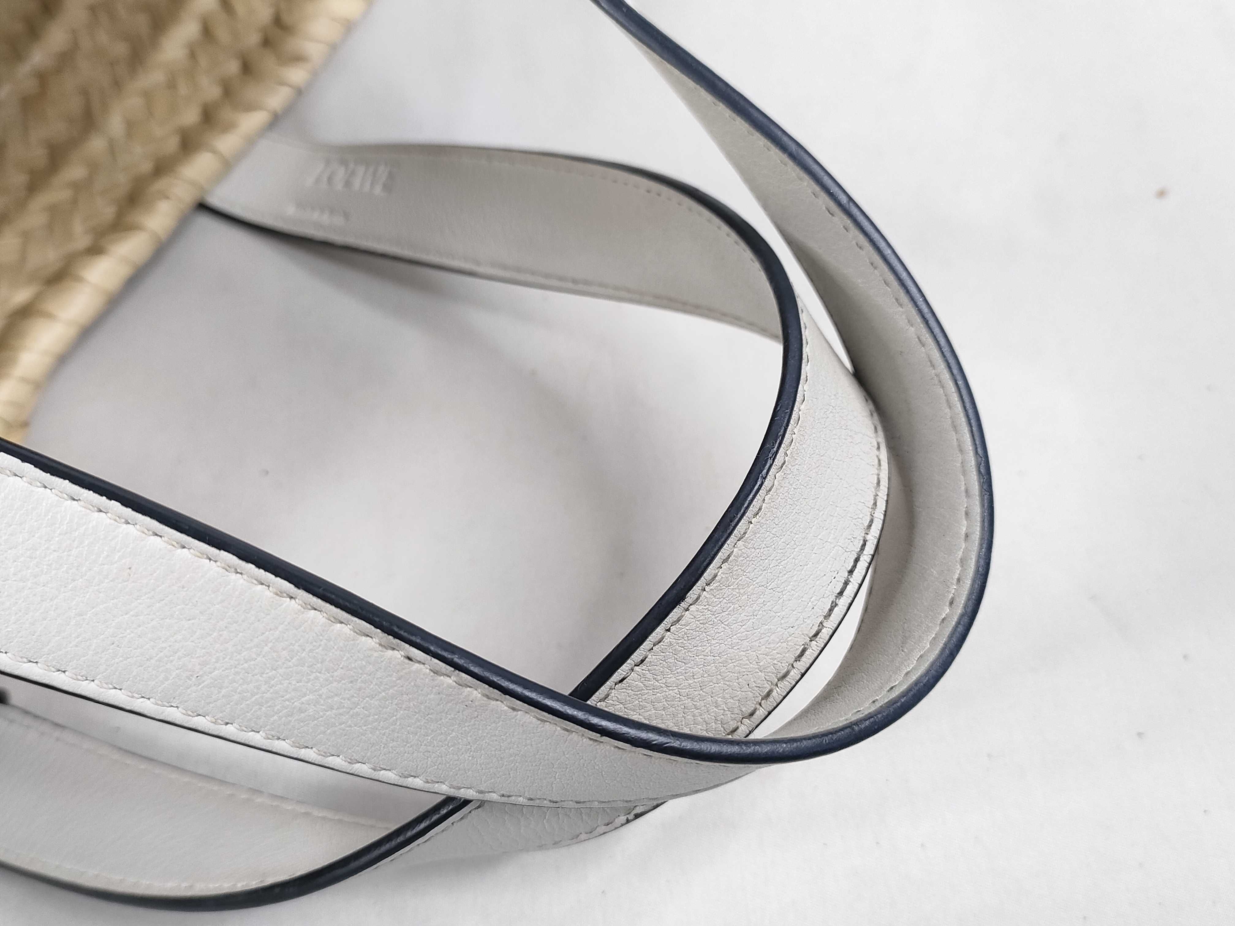 Basket Small Raffia x Leather Basket Bag Beige x White Handbag — view 4
