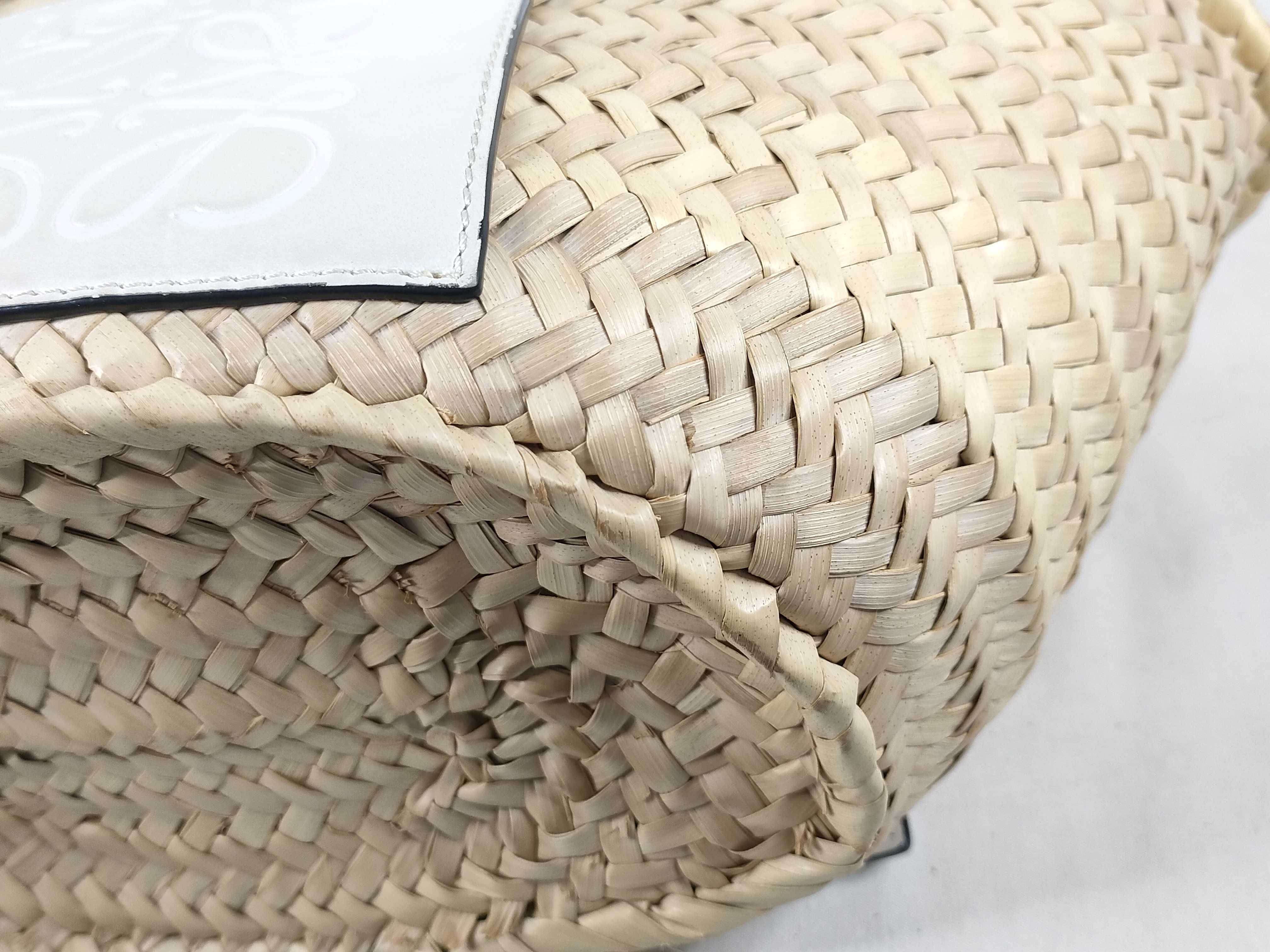 Basket Small Raffia x Leather Basket Bag Beige x White Handbag — view 6