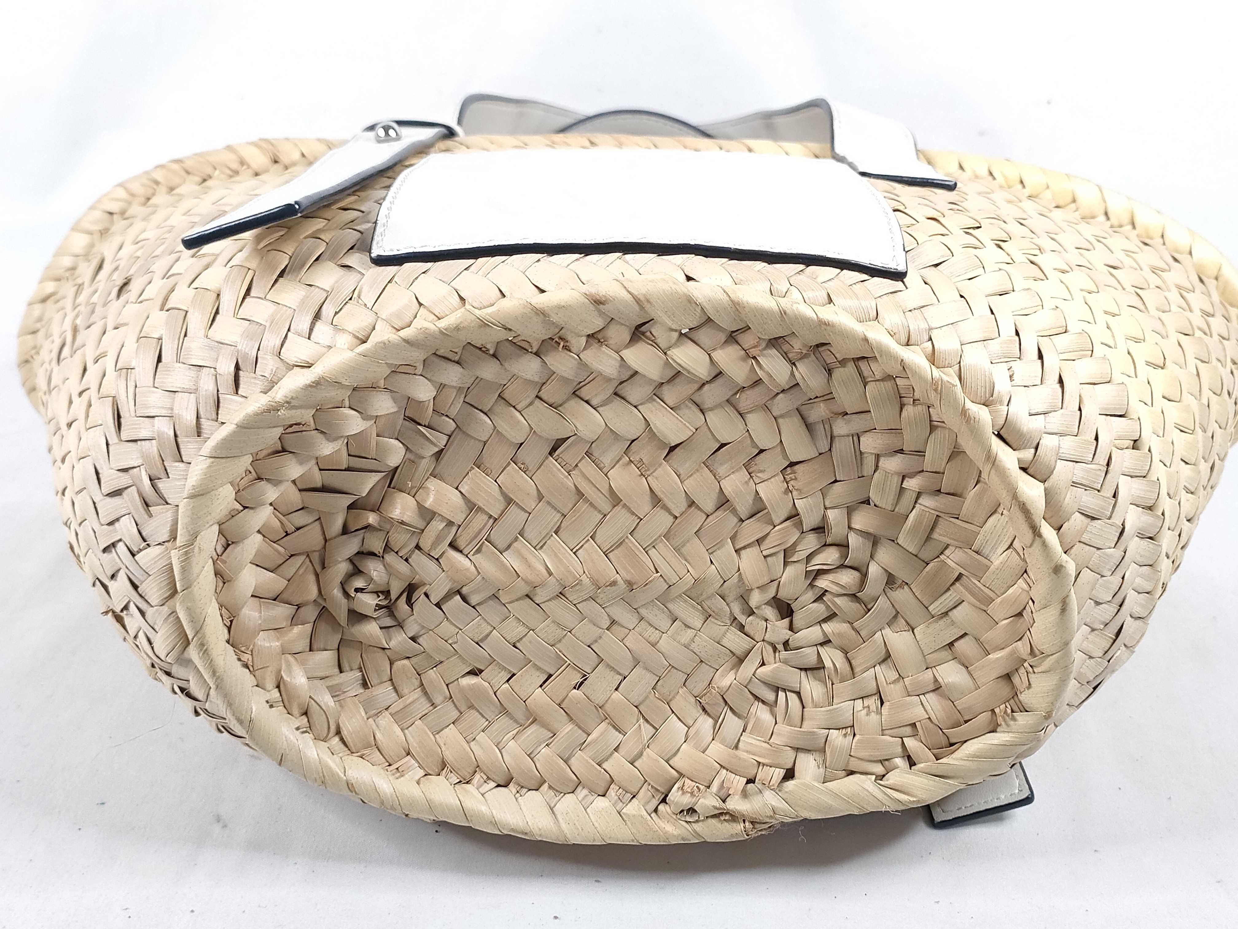Basket Small Raffia x Leather Basket Bag Beige x White Handbag — view 7