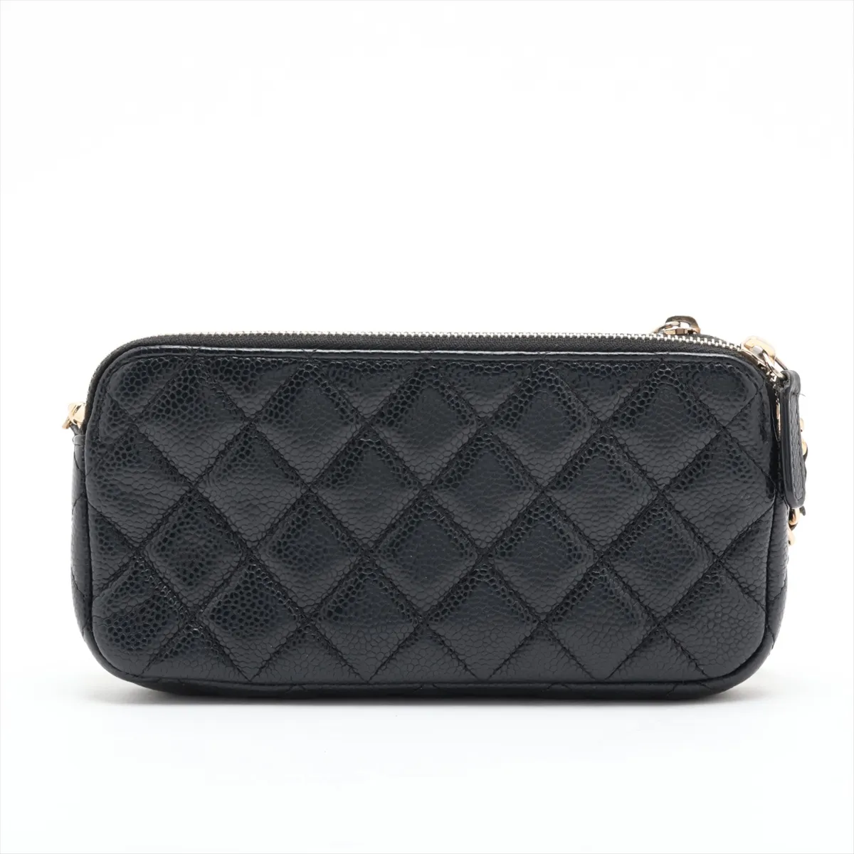 Matelassé Caviar Skin Chain Wallet, Black with Gold Hardware, 25753505 (Serial Number in the 25s) — view 2