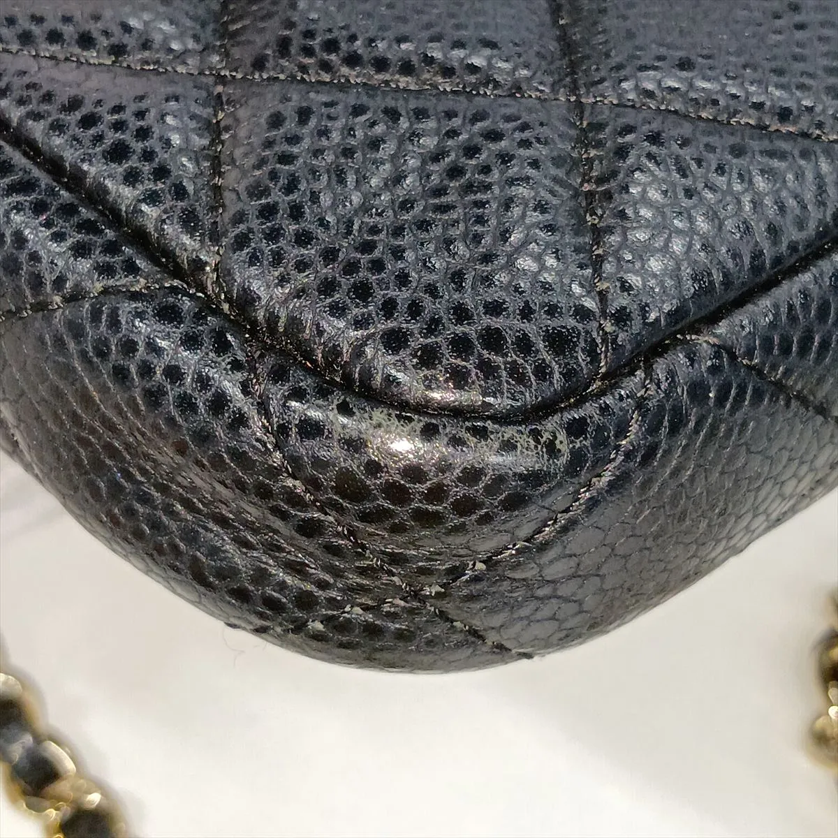 Matelassé Caviar Skin Chain Wallet, Black with Gold Hardware, 25753505 (Serial Number in the 25s) — view 13