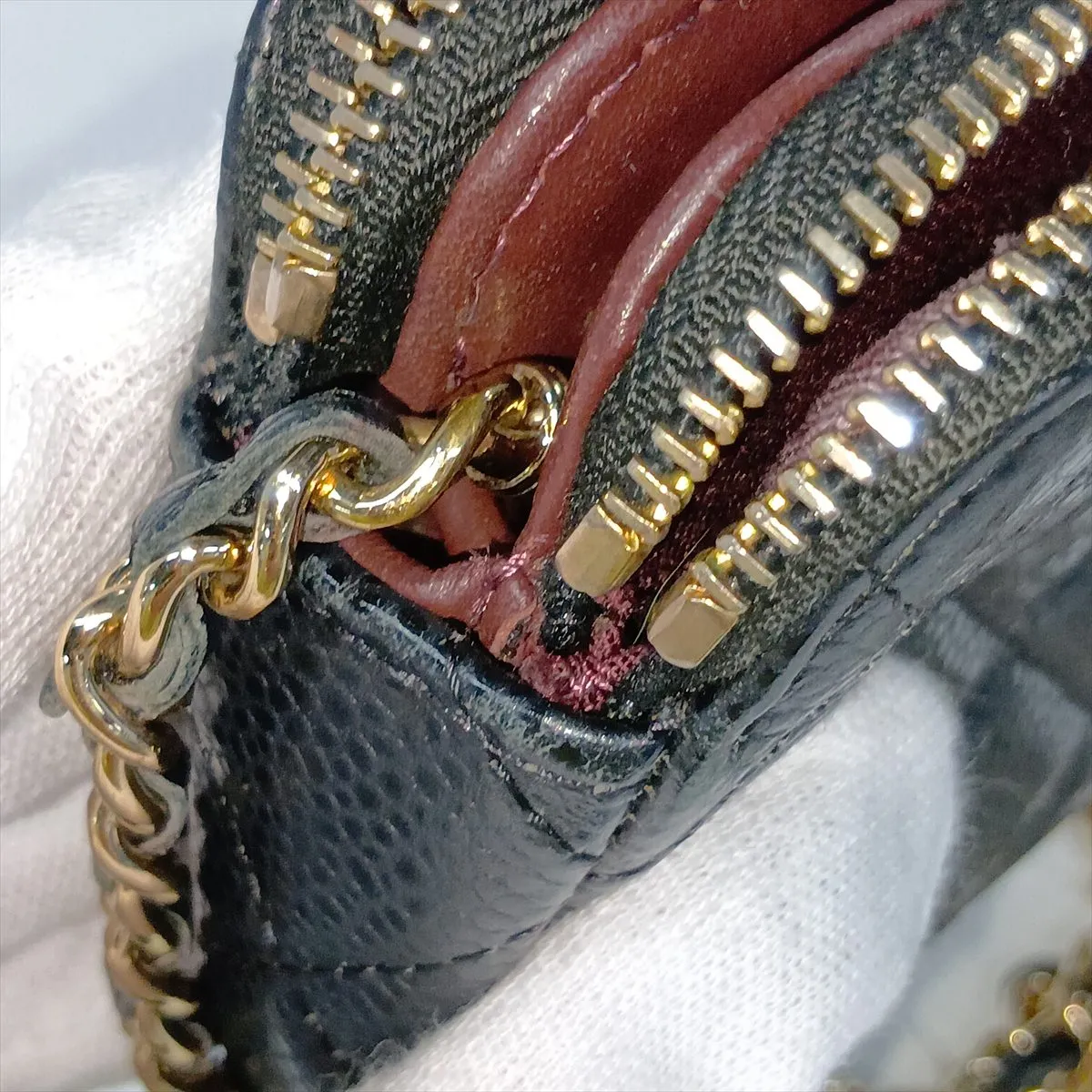 Matelassé Caviar Skin Chain Wallet, Black with Gold Hardware, 25753505 (Serial Number in the 25s) — view 14