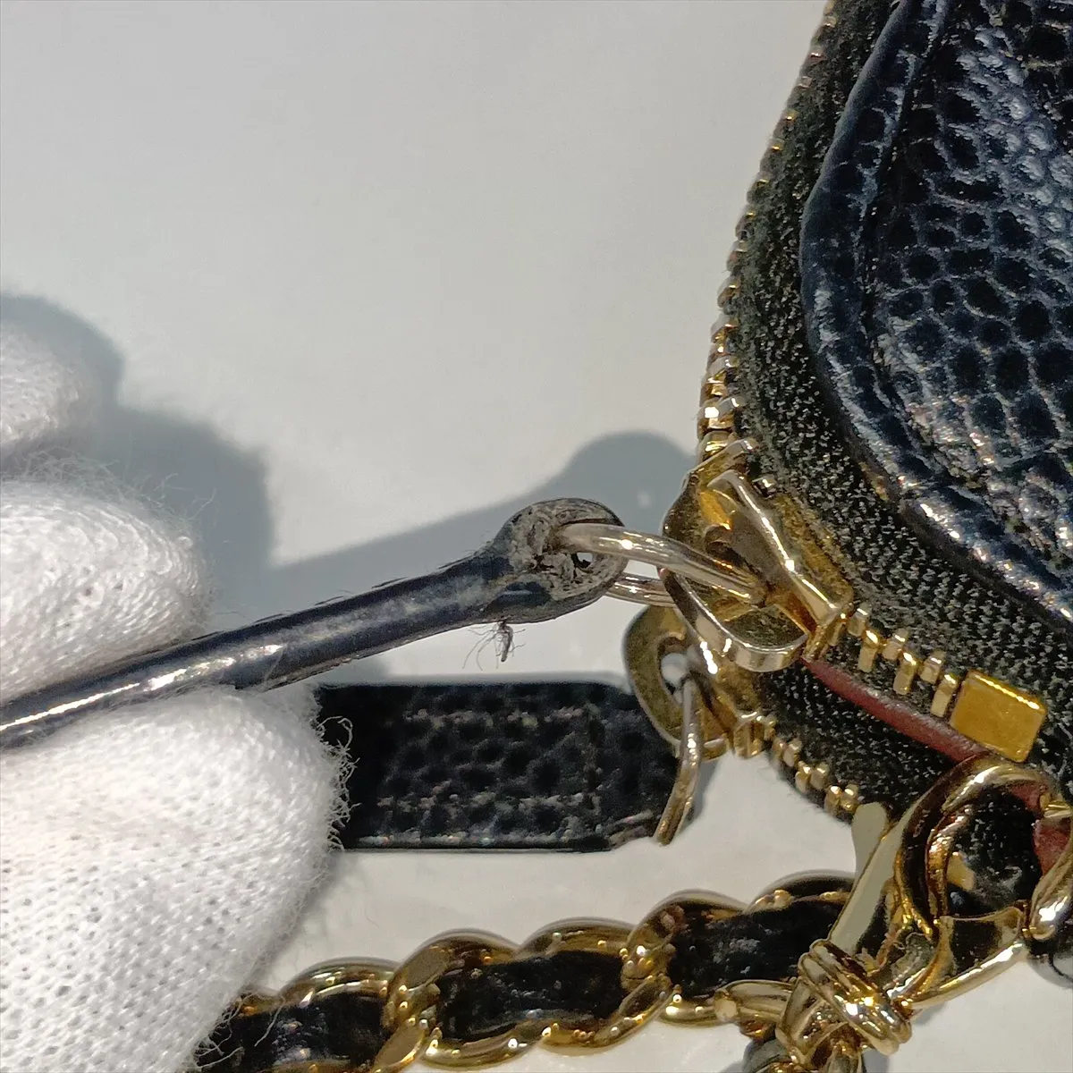 Matelassé Caviar Skin Chain Wallet, Black with Gold Hardware, 25753505 (Serial Number in the 25s) — view 15