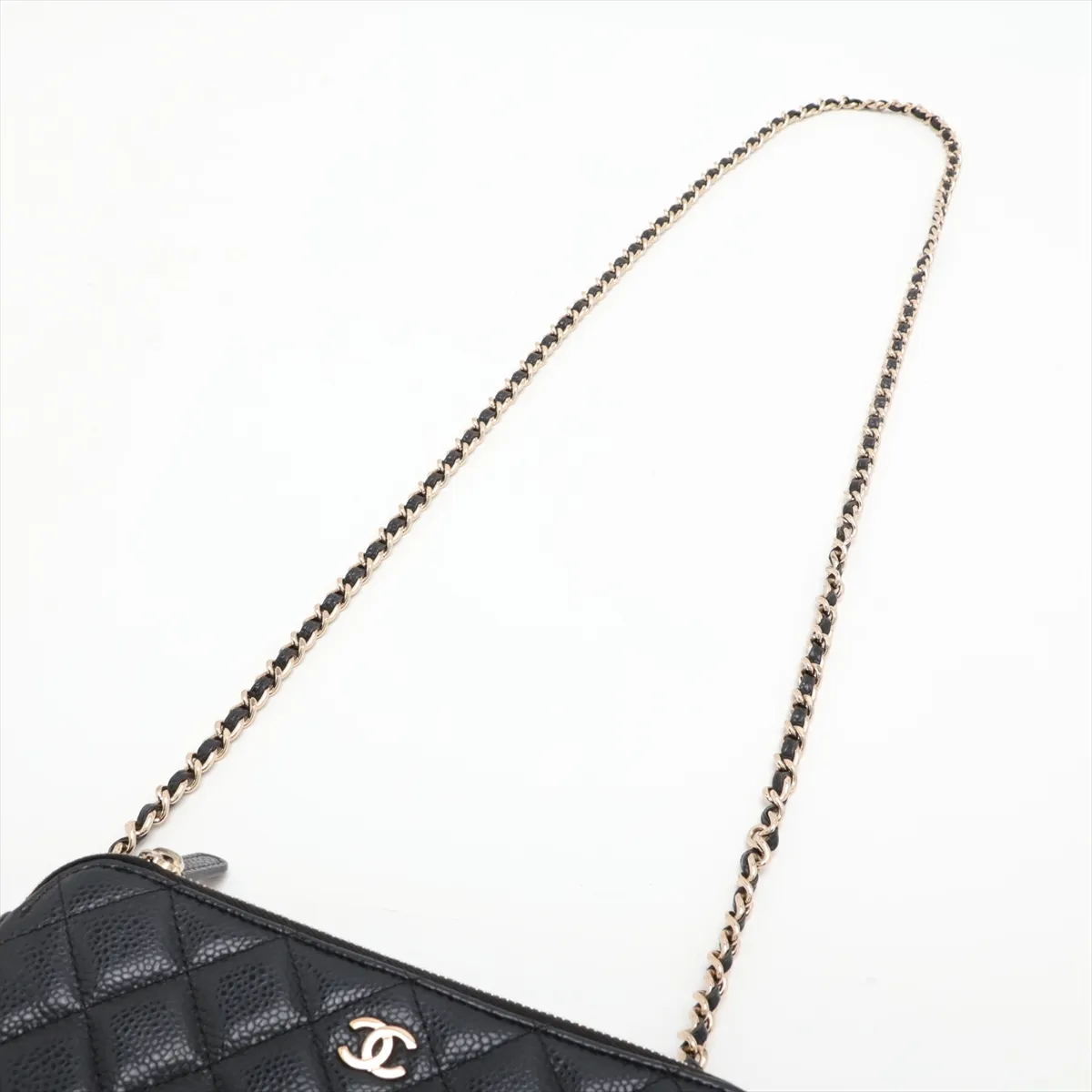 Matelassé Caviar Skin Chain Wallet, Black with Gold Hardware, 25753505 (Serial Number in the 25s) — view 5