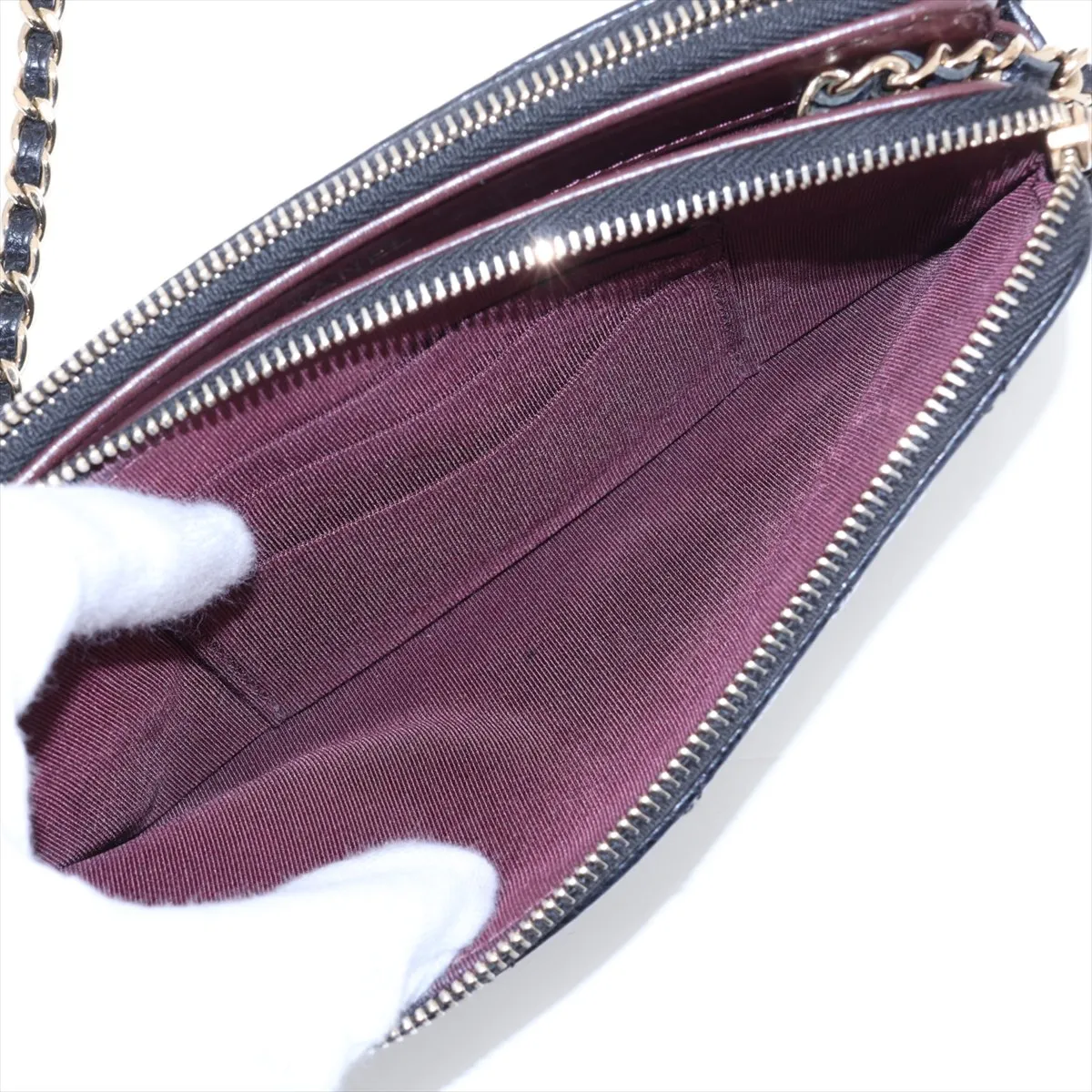 Matelassé Caviar Skin Chain Wallet, Black with Gold Hardware, 25753505 (Serial Number in the 25s) — view 6