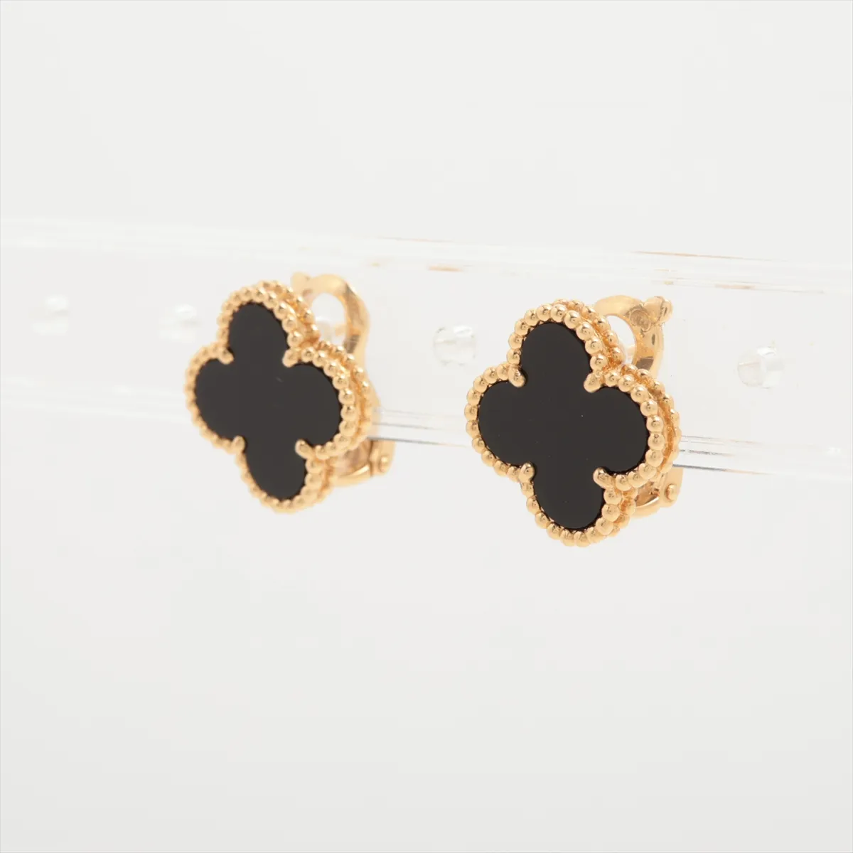 Vintage Alhambra Onyx Earrings, 750 (Yellow Gold), 6.8g, JE209161. Hallmark damaged, — view 3