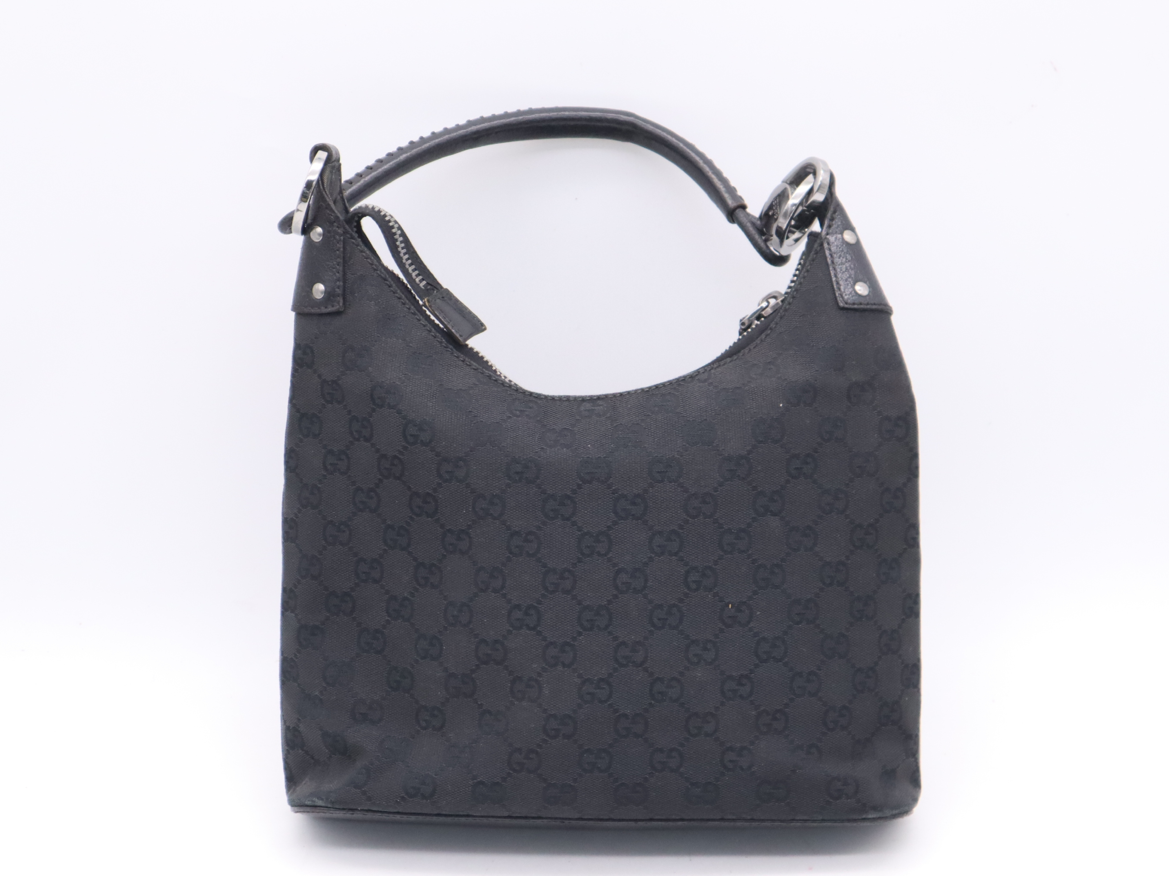 115003GG Canvas/Leather Hobo One-Shoulder Bag, Black Shoulder Bag — view 2