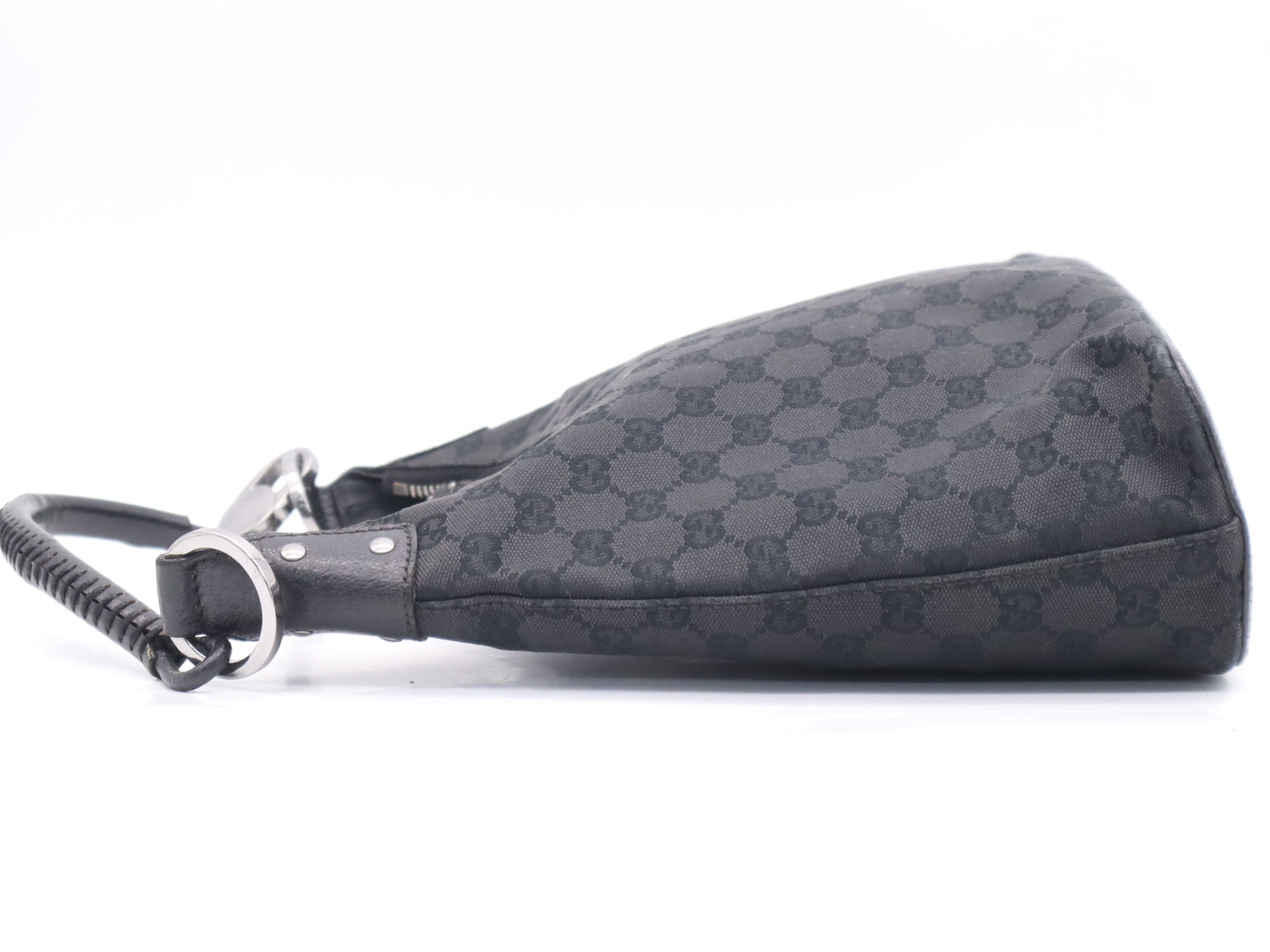 115003GG Canvas/Leather Hobo One-Shoulder Bag, Black Shoulder Bag — view 3