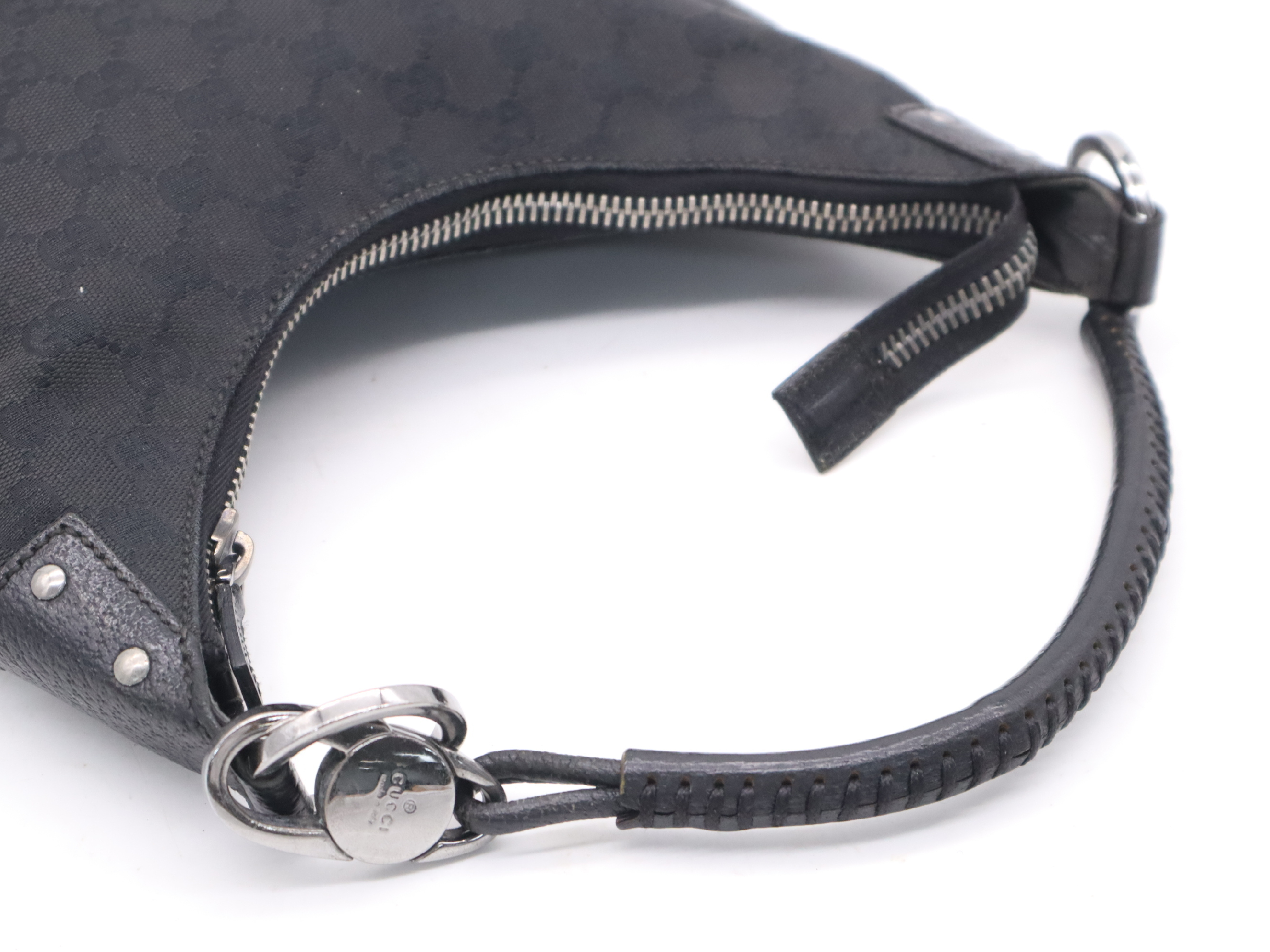 115003GG Canvas/Leather Hobo One-Shoulder Bag, Black Shoulder Bag — view 6