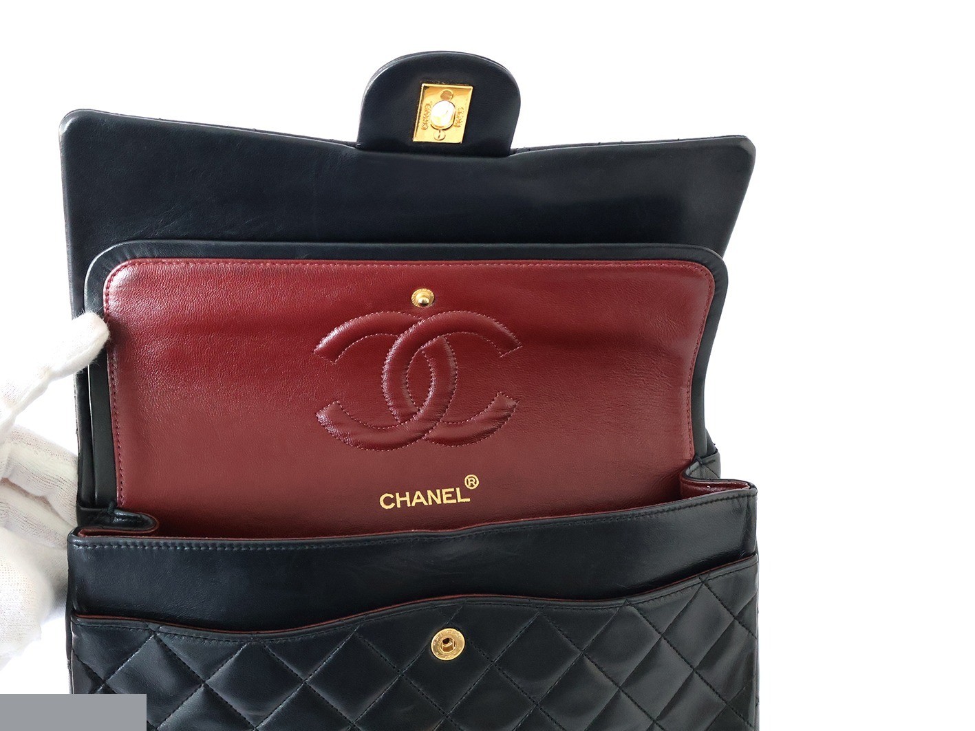 Matelassé 25 Lambskin Double Flap Double Chain Shoulder Bag, Black — view 11