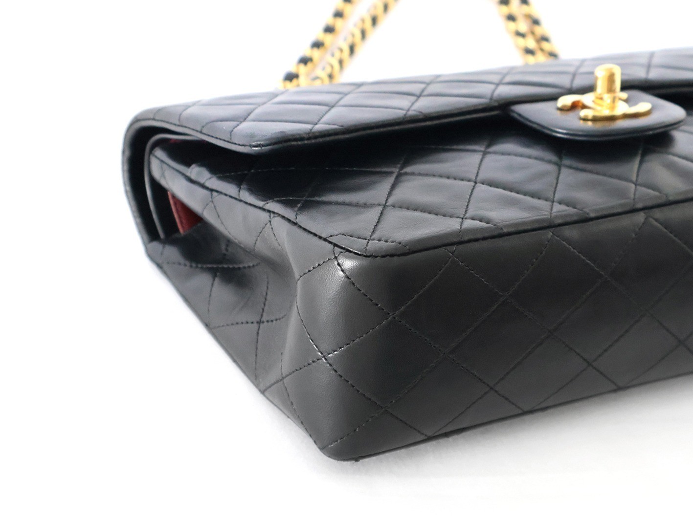 Matelassé 25 Lambskin Double Flap Double Chain Shoulder Bag, Black — view 3