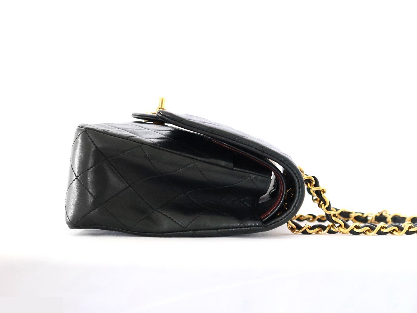 Matelassé 25 Lambskin Double Flap Double Chain Shoulder Bag, Black — view 7