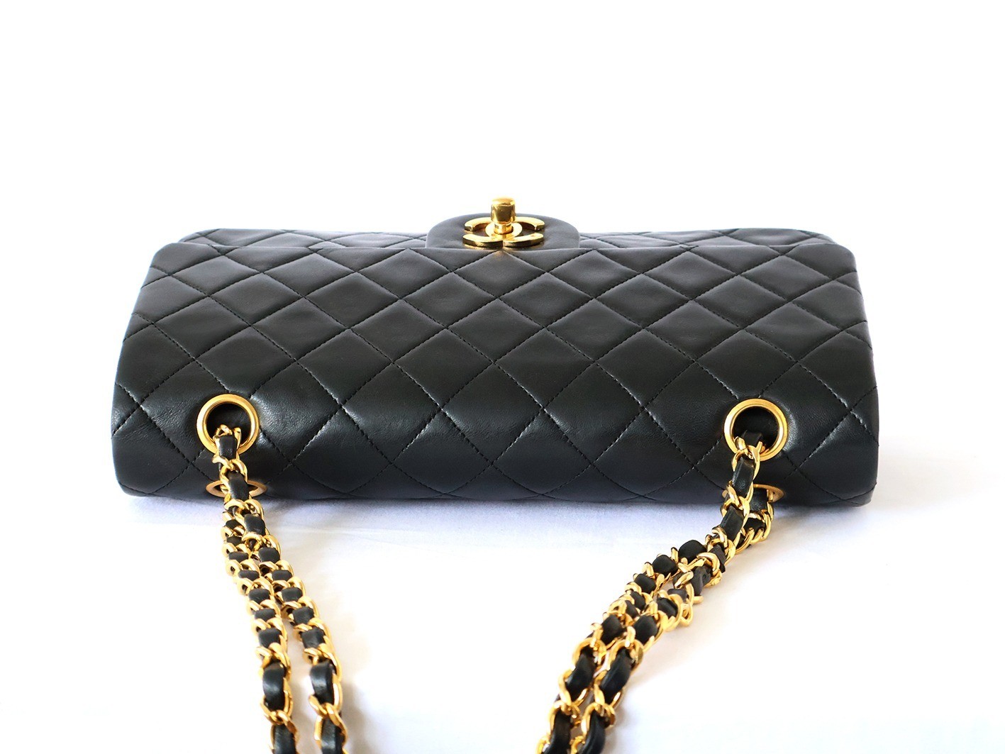 Matelassé 25 Lambskin Double Flap Double Chain Shoulder Bag, Black — view 8