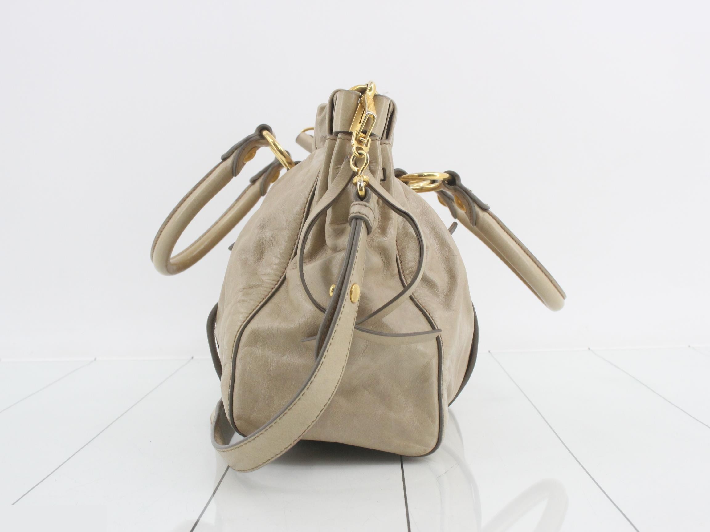 Leather handbag, beige — view 3