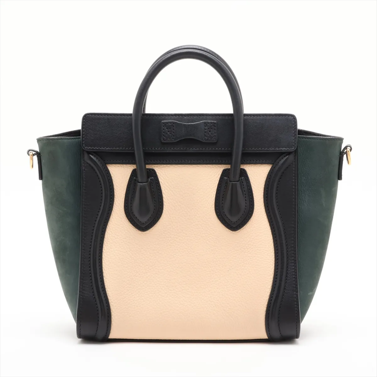 Luggage Nano Shopper Leather x Velour 2-Way Handbag Beige x Black x Green — view 2