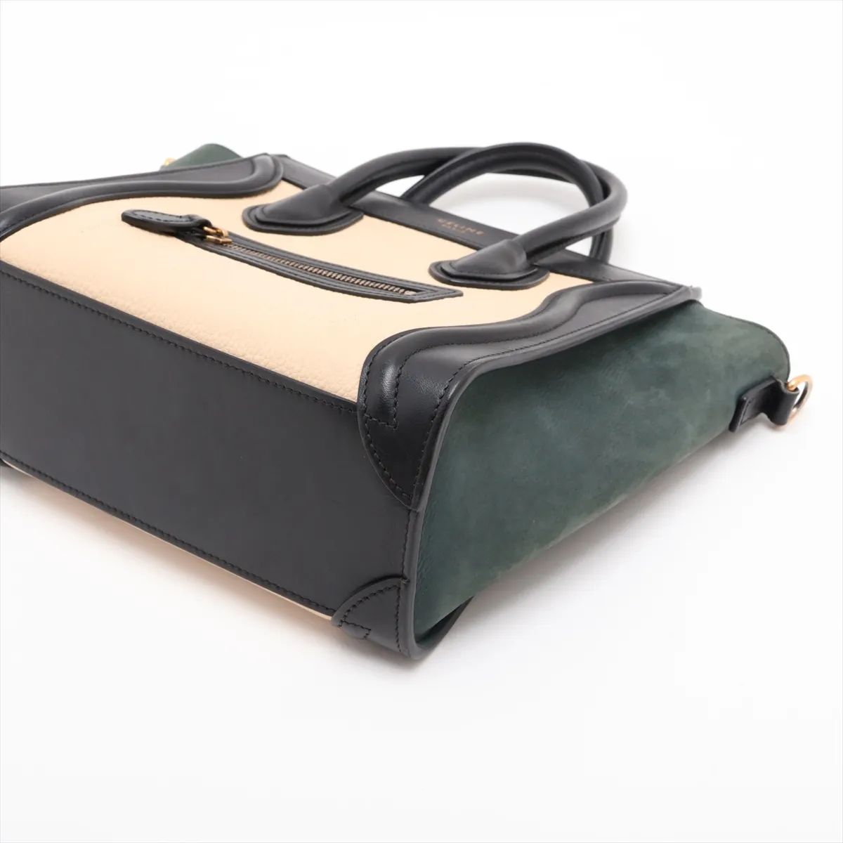 Luggage Nano Shopper Leather x Velour 2-Way Handbag Beige x Black x Green — view 3