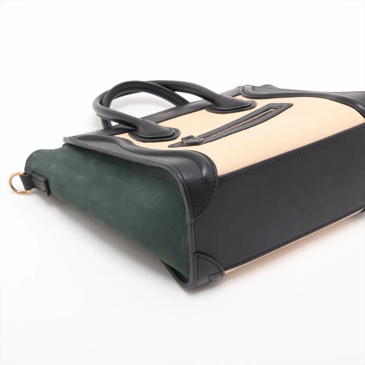 Luggage Nano Shopper Leather x Velour 2-Way Handbag Beige x Black x Green — view 4