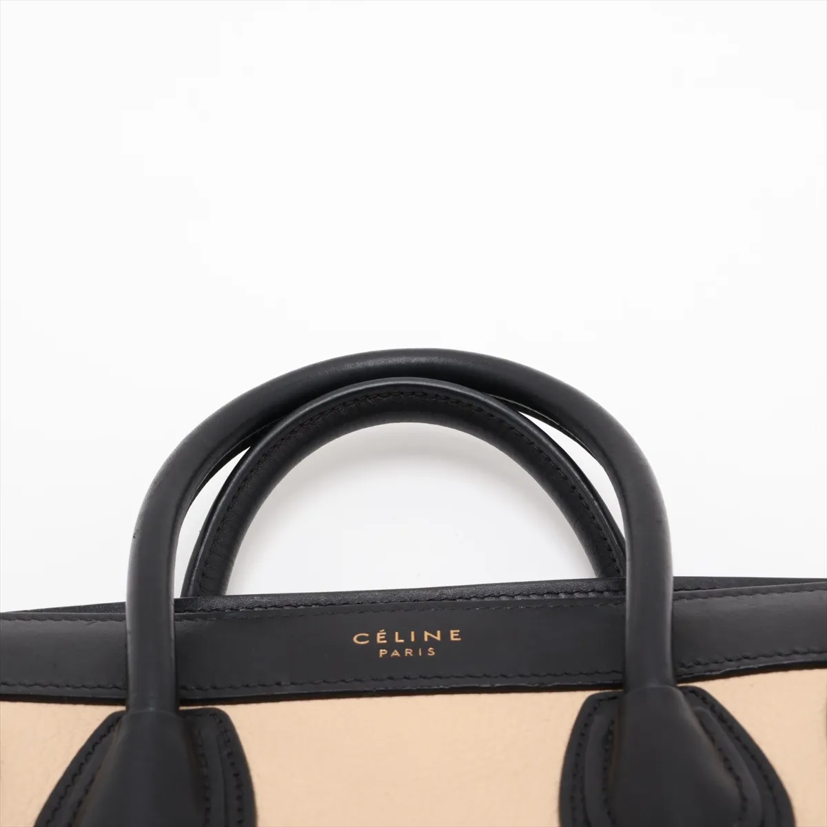 Luggage Nano Shopper Leather x Velour 2-Way Handbag Beige x Black x Green — view 6