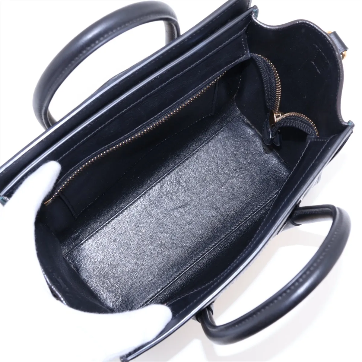 Luggage Nano Shopper Leather x Velour 2-Way Handbag Beige x Black x Green — view 8