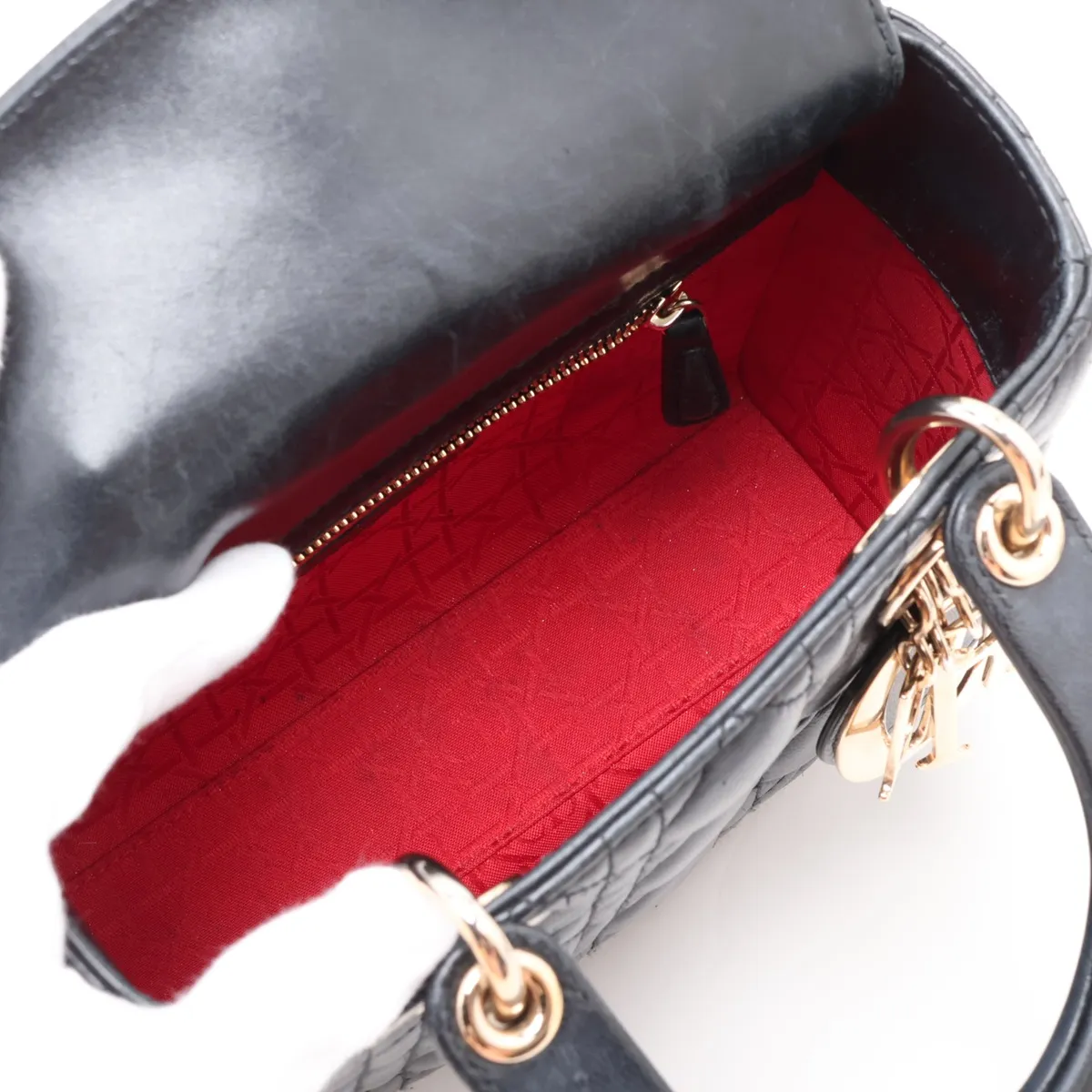 Cannage My Lady Dior Leather 2-Way Handbag, Black — view 8