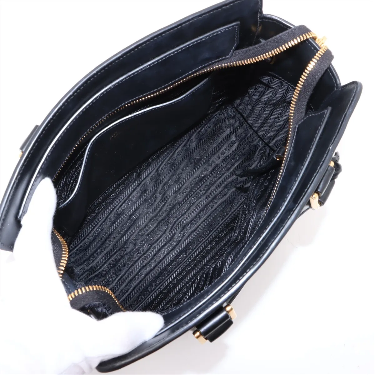 Saffiano Leather 2-Way Handbag, Black — view 8