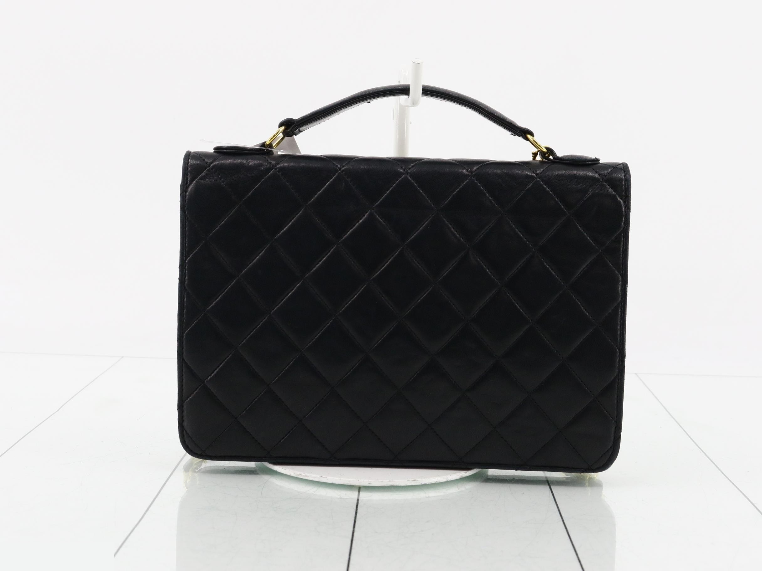 Matelassé Classic Double Turnlock Mini Bag, 2-Way, Lambskin, Black — view 2