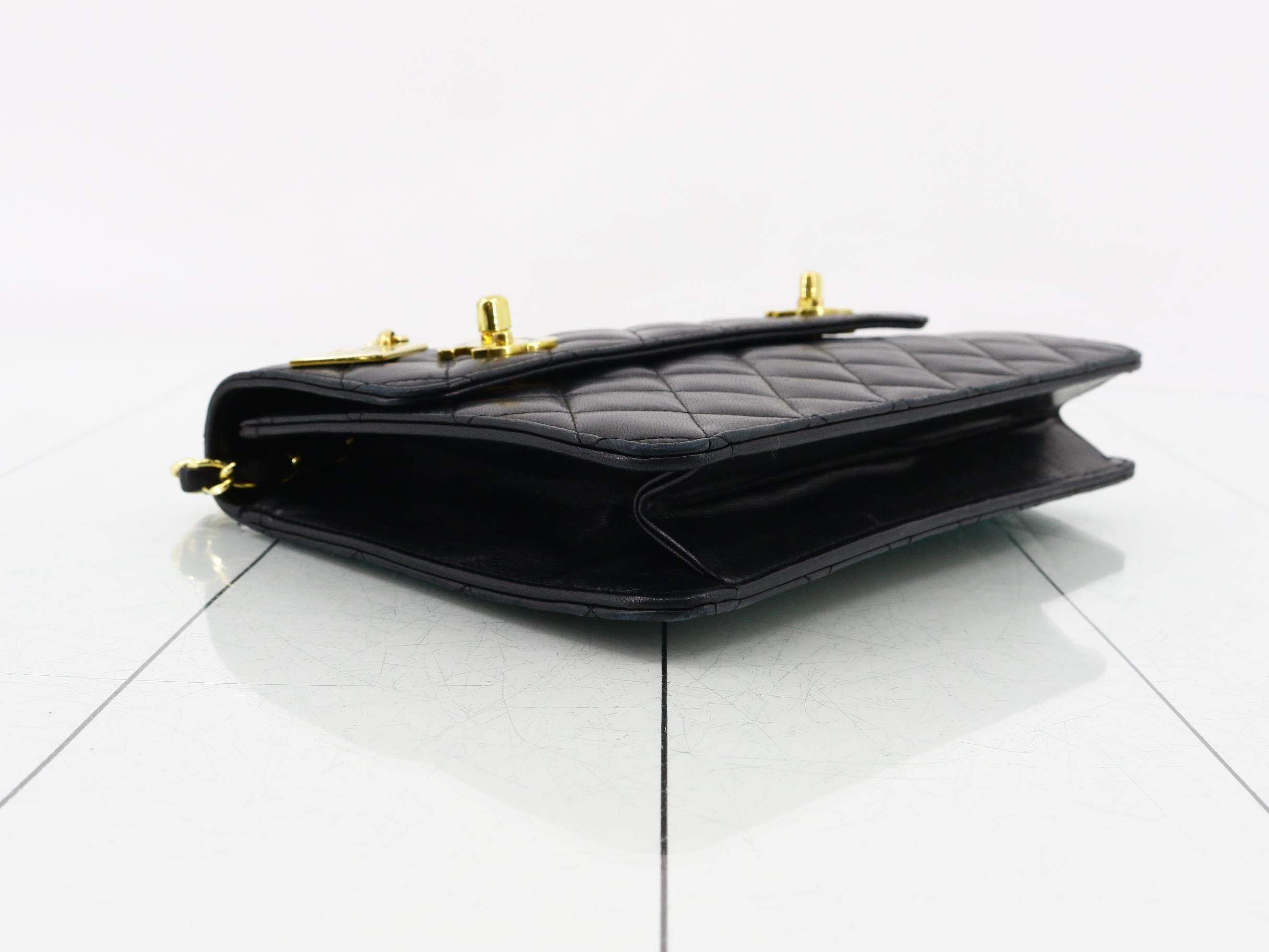 Matelassé Classic Double Turnlock Mini Bag, 2-Way, Lambskin, Black — view 5