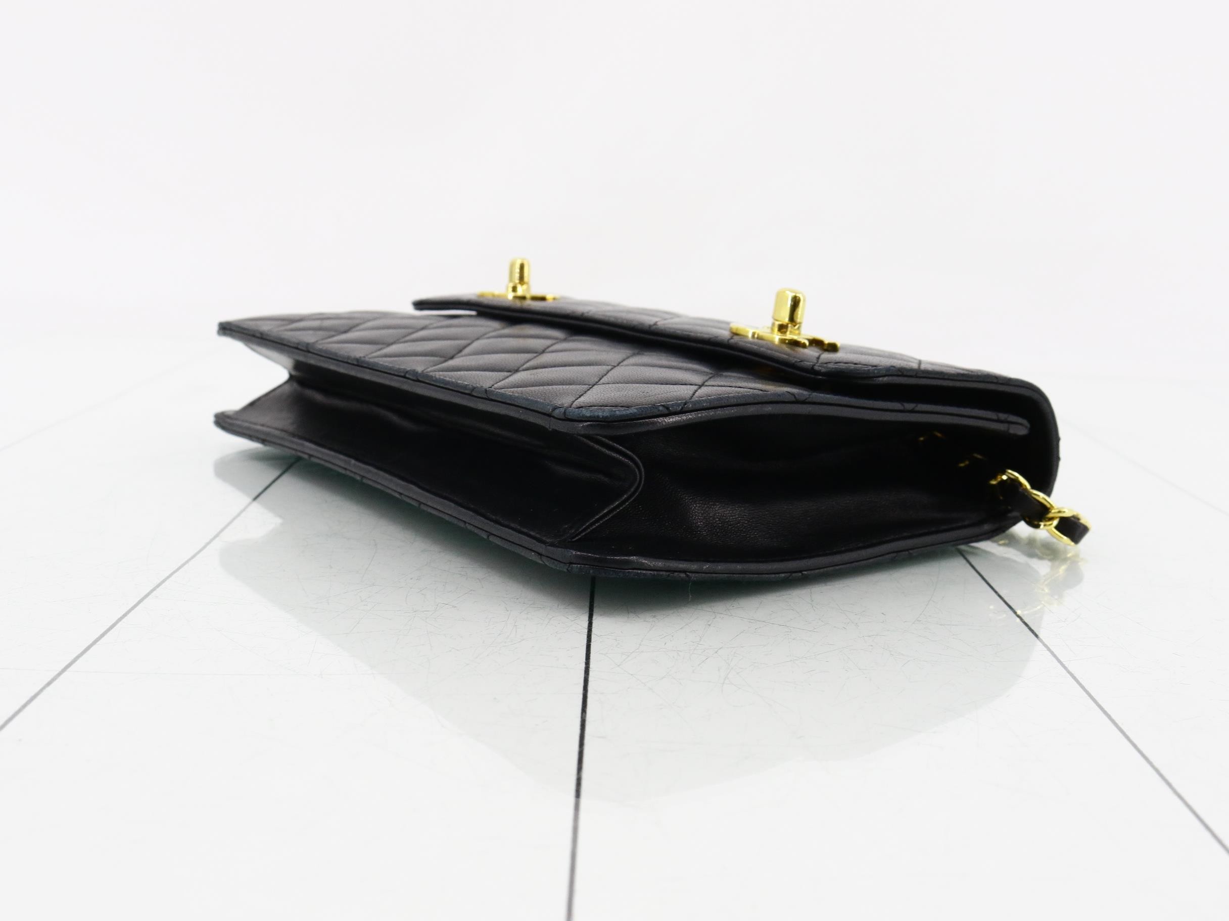 Matelassé Classic Double Turnlock Mini Bag, 2-Way, Lambskin, Black — view 6
