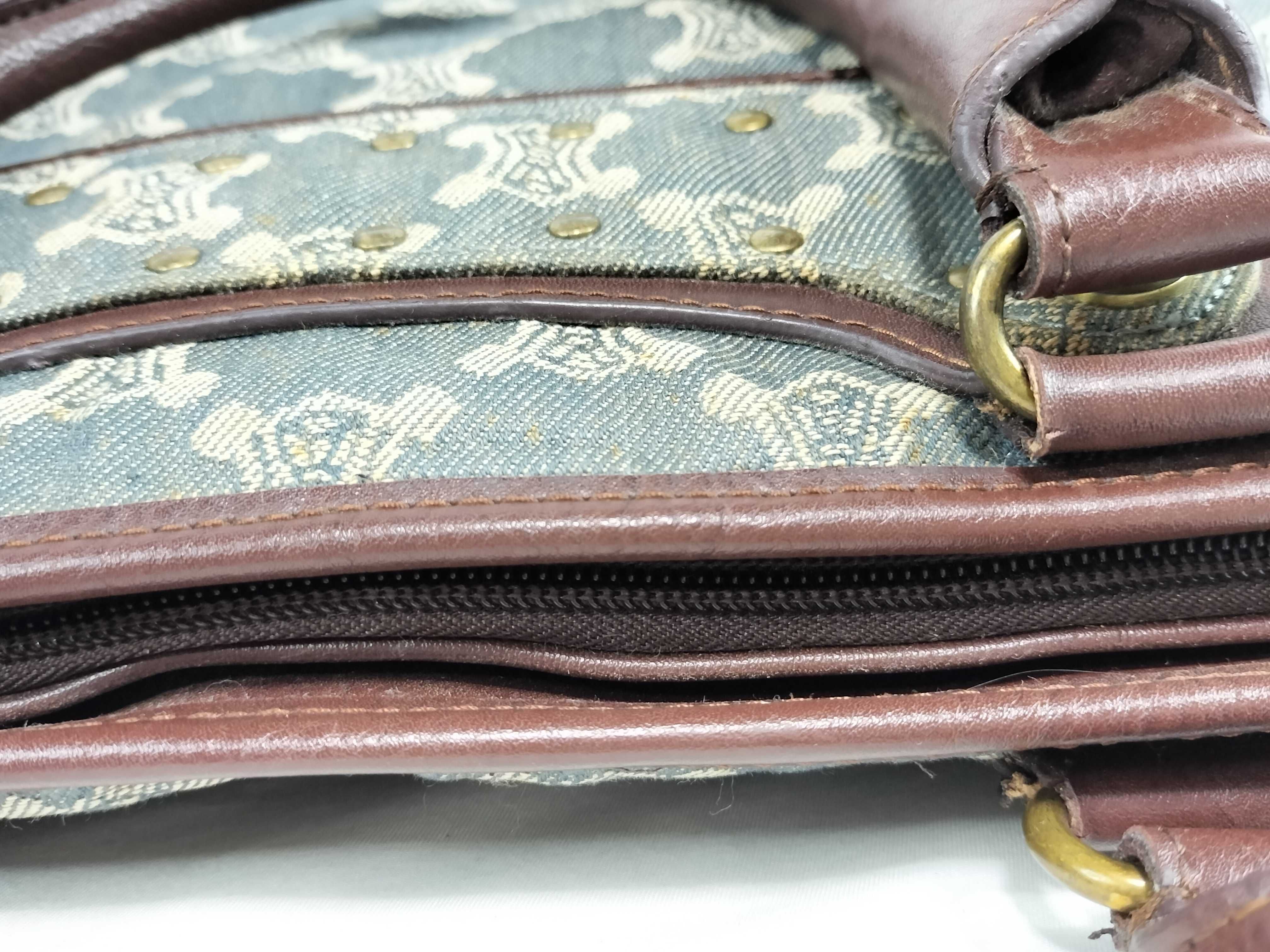 Boogie Bag Handbag Paris Macadam Denim Leather Brown Indigo Blue Triomphe Handbag — view 6