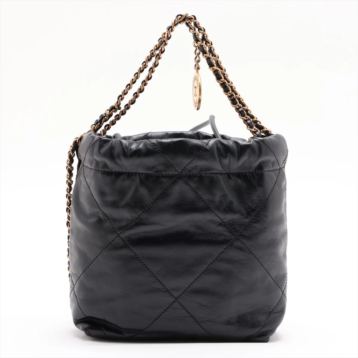 22 Mini Shiny Calfskin 2-Way Shoulder Bag Black Gold Hardware H329NTU6 Random Serial Number — view 2