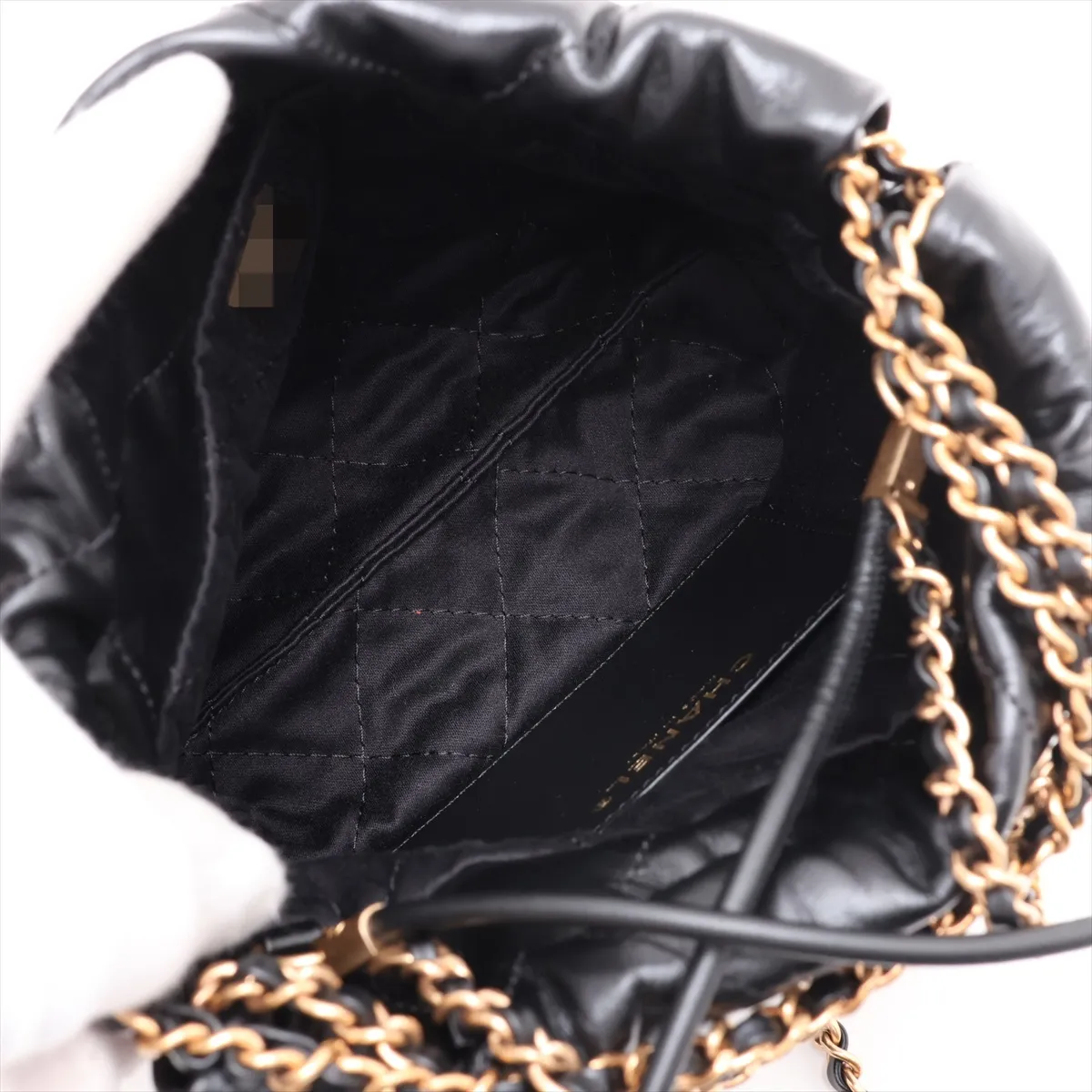22 Mini Shiny Calfskin 2-Way Shoulder Bag Black Gold Hardware H329NTU6 Random Serial Number — view 6